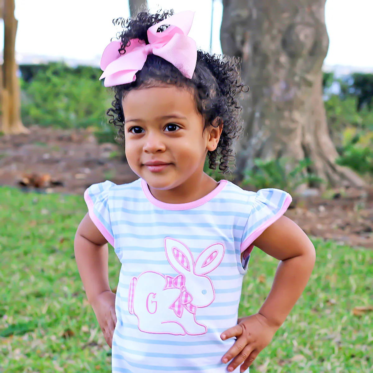 Light Blue Stripe Bunny Knit Ruffle Dress - Image 4