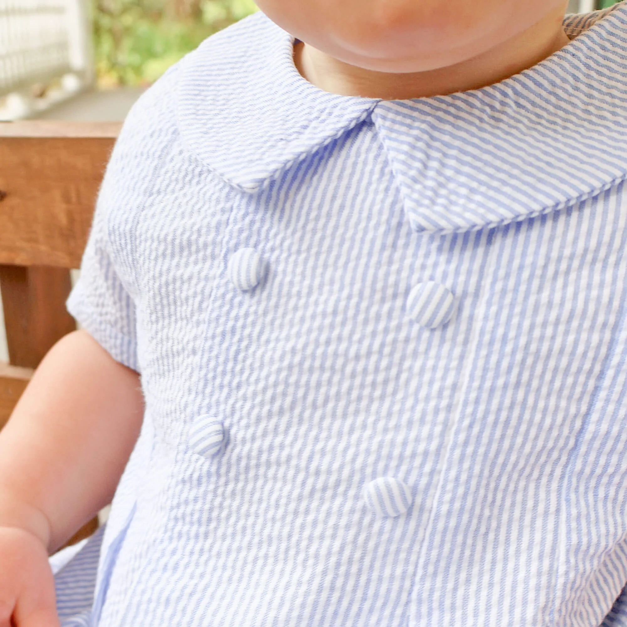 French Blue Stripe Seersucker Collared Button Bubble - Image 3