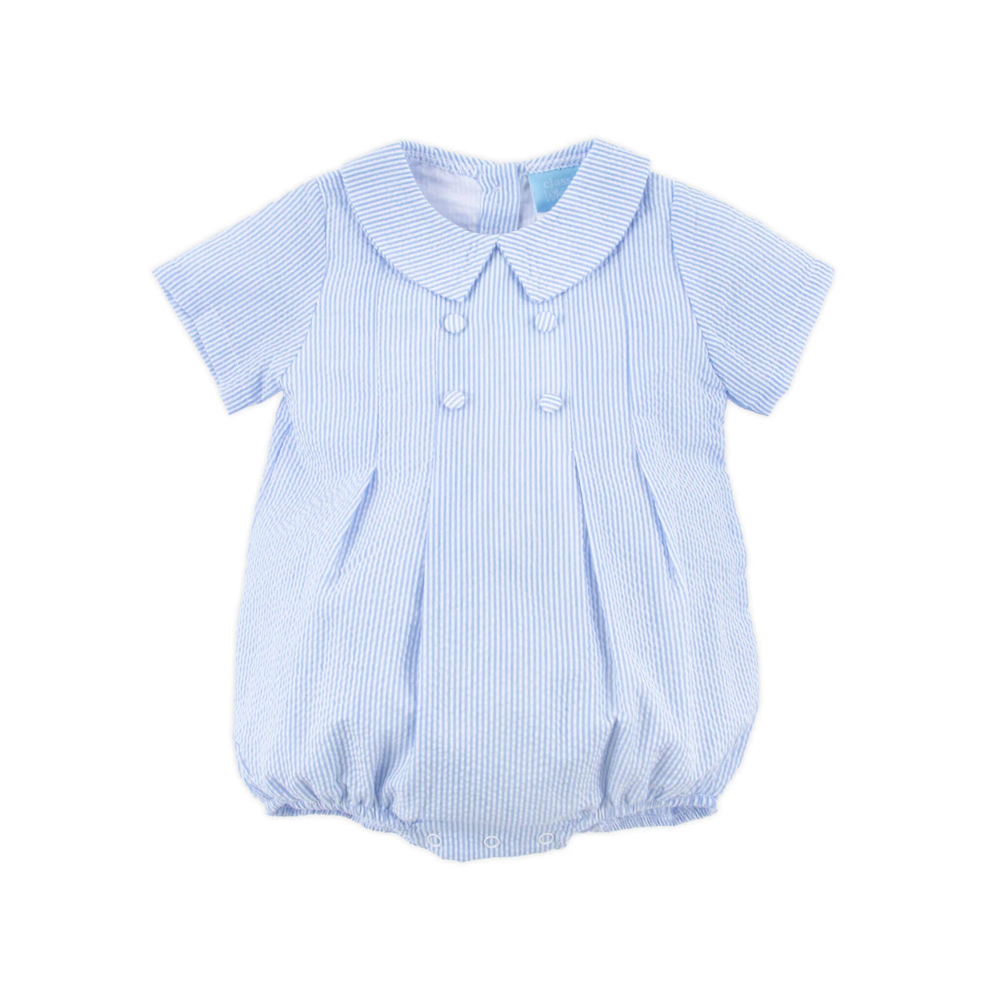 French Blue Stripe Seersucker Collared Button Bubble - Image 4