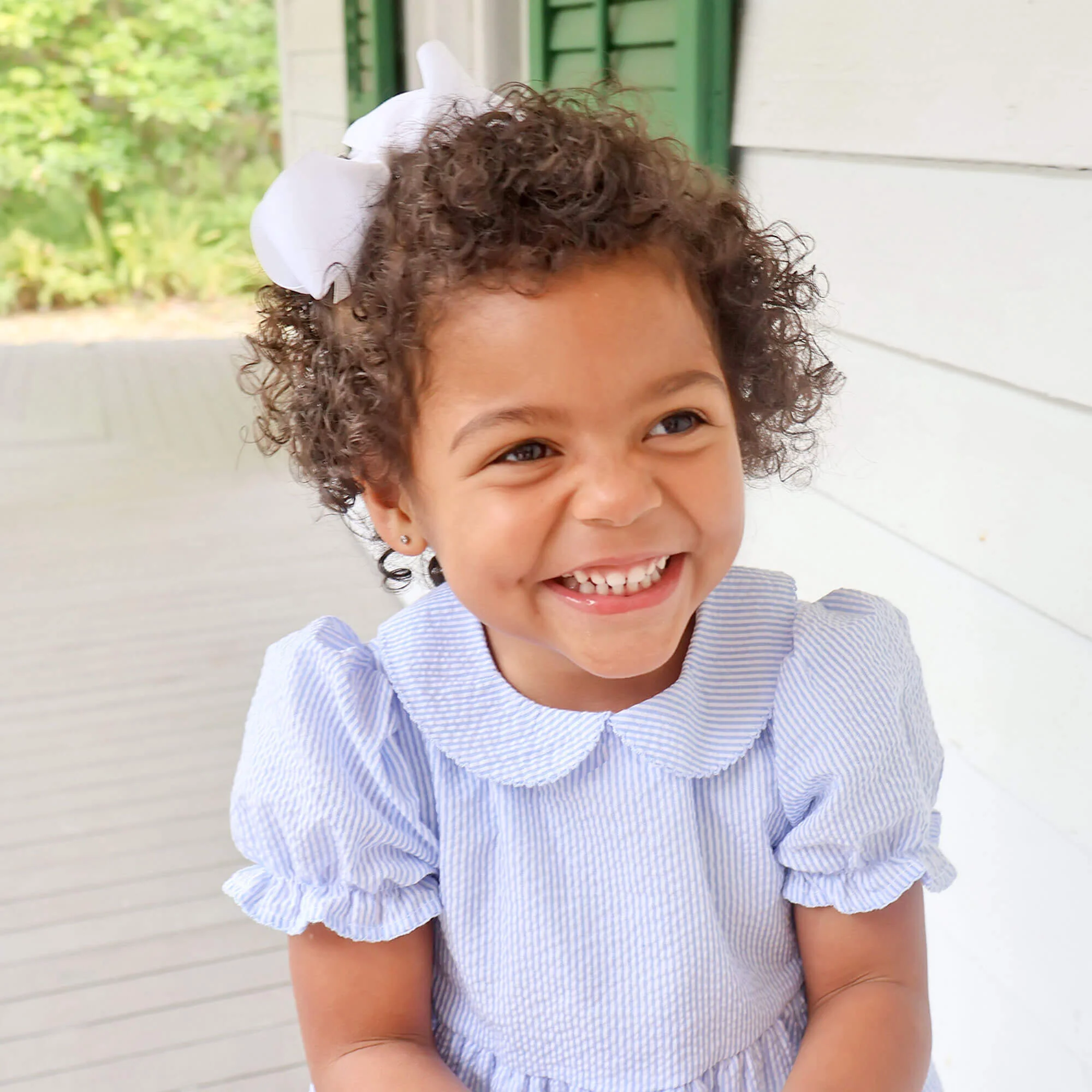 French Blue Stripe Seersucker Collared Dress - Image 3