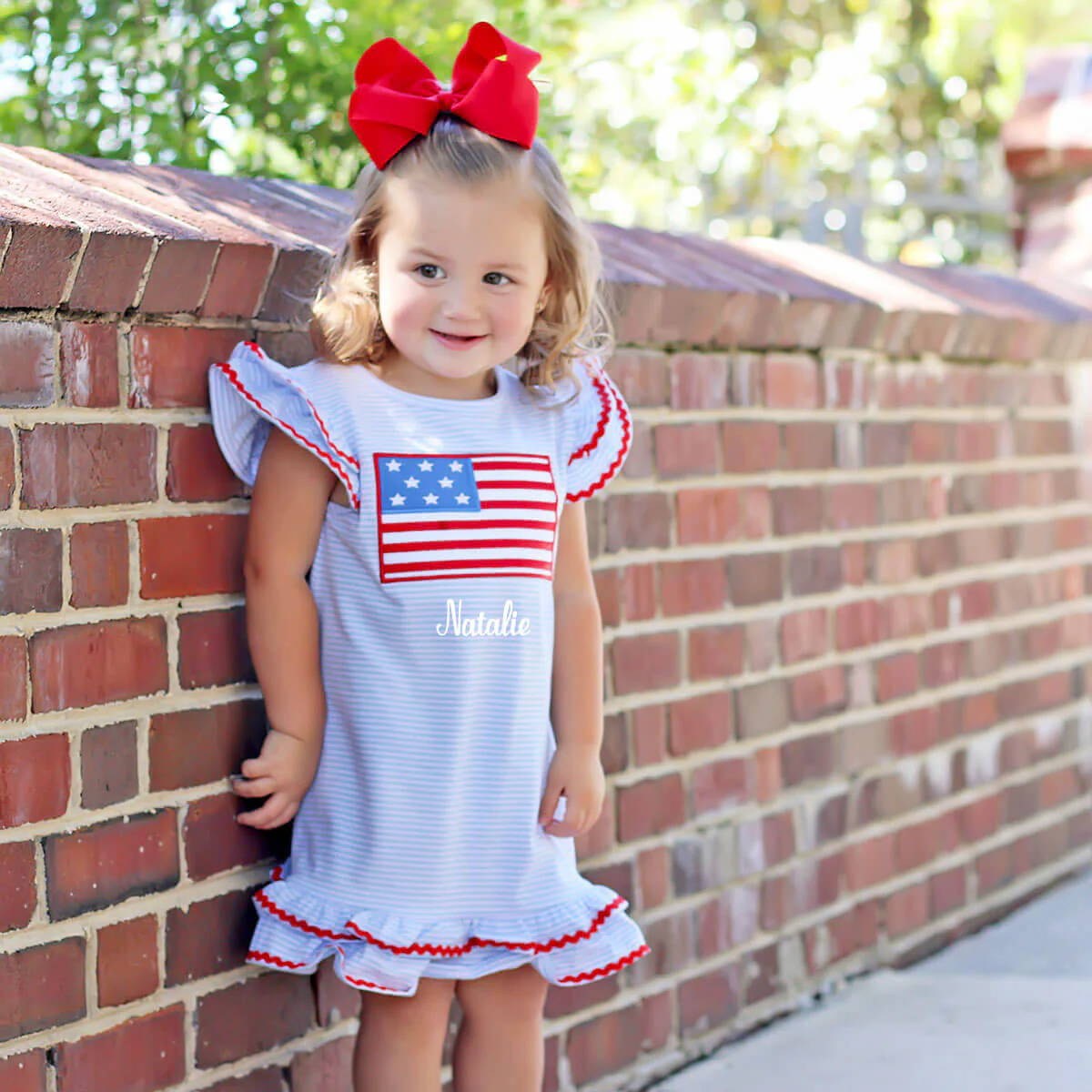 Flag Applique Light Blue Stripe Milly Dress - Image 3
