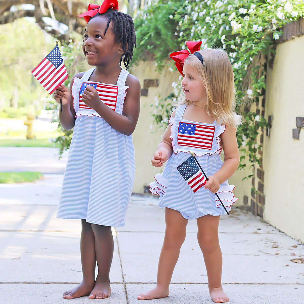 Flag Applique Light Blue Stripe Mia Dress - Image 5