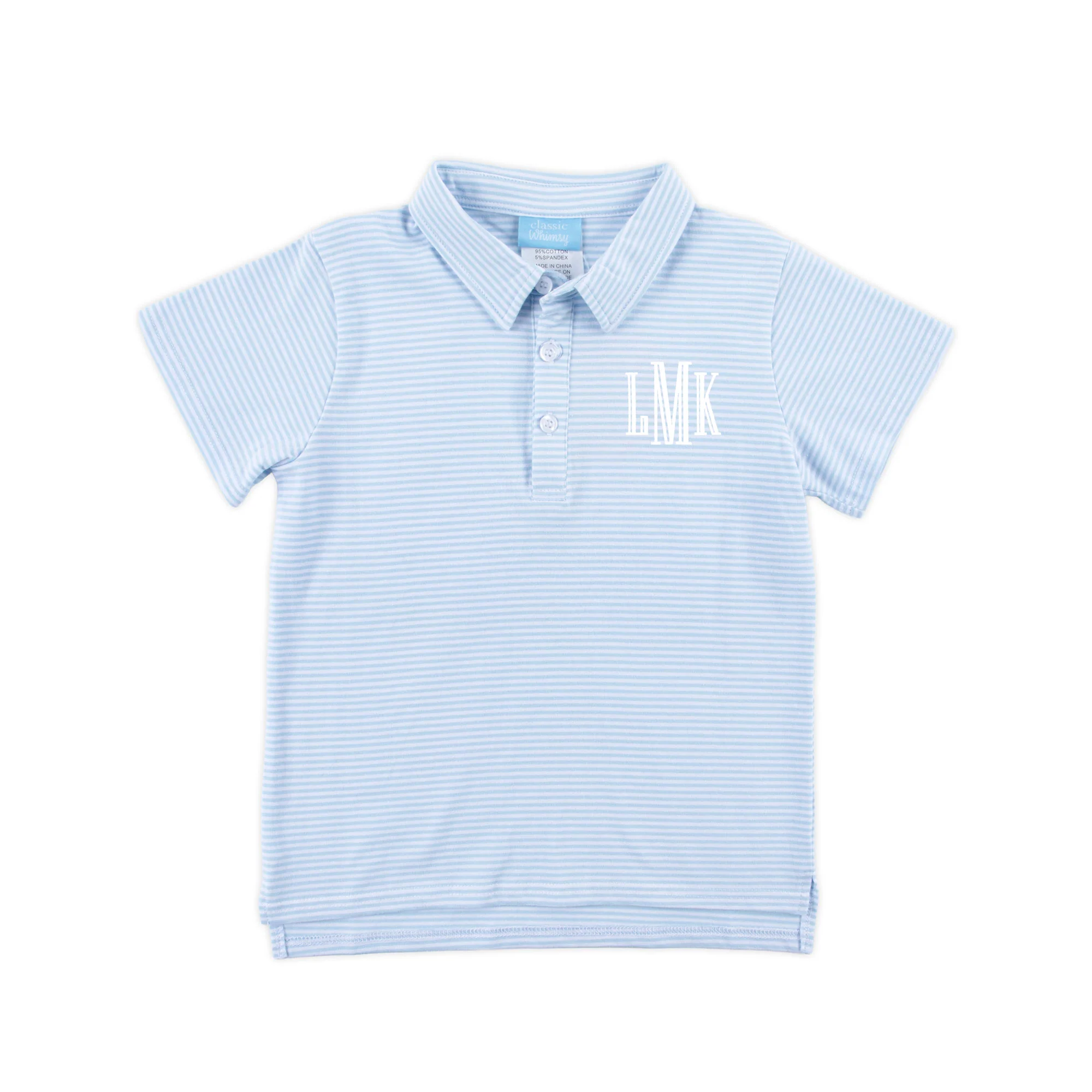 Light Blue Stripe Knit Short Sleeve Polo - Image 2