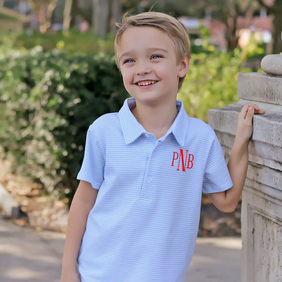 Light Blue Stripe Knit Short Sleeve Polo - Image 3
