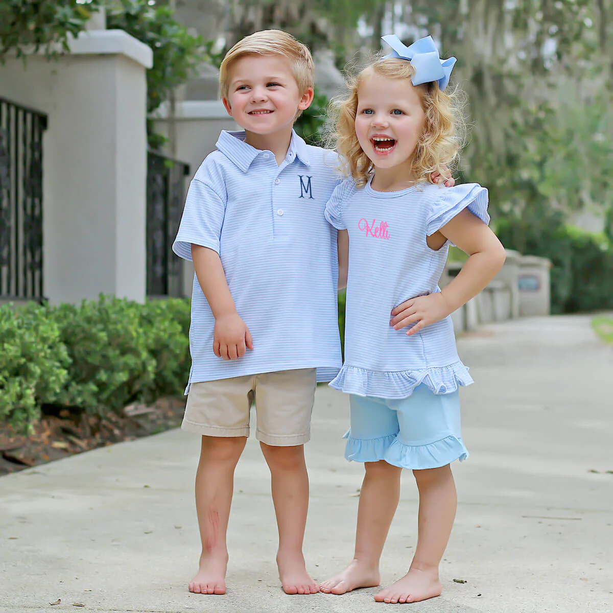 Light Blue Stripe Knit Short Sleeve Polo - Image 4