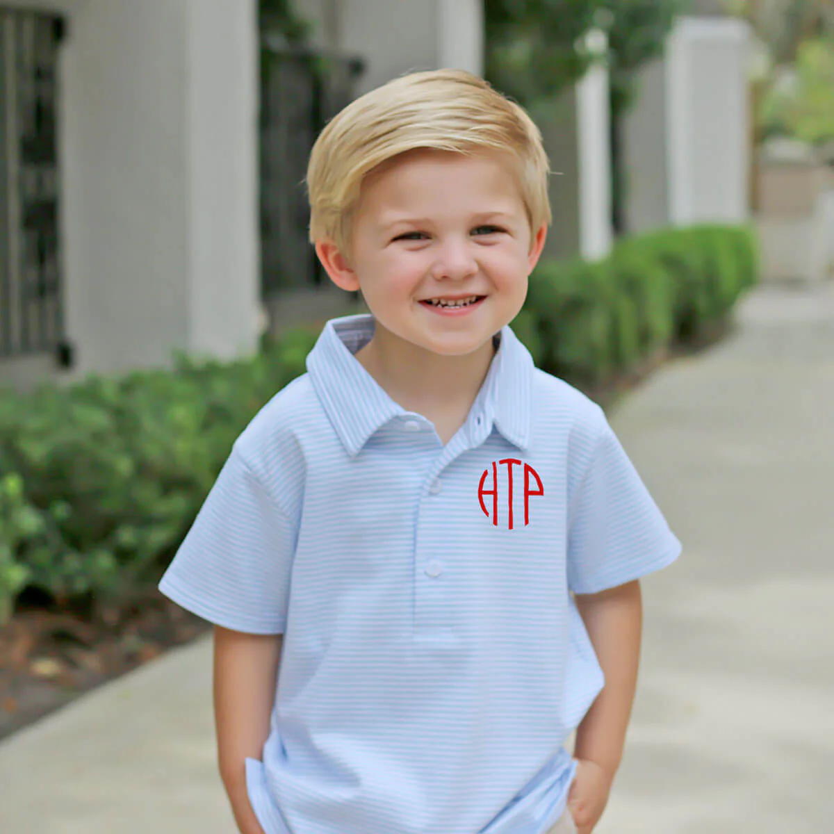 Light Blue Stripe Knit Short Sleeve Polo - Image 5