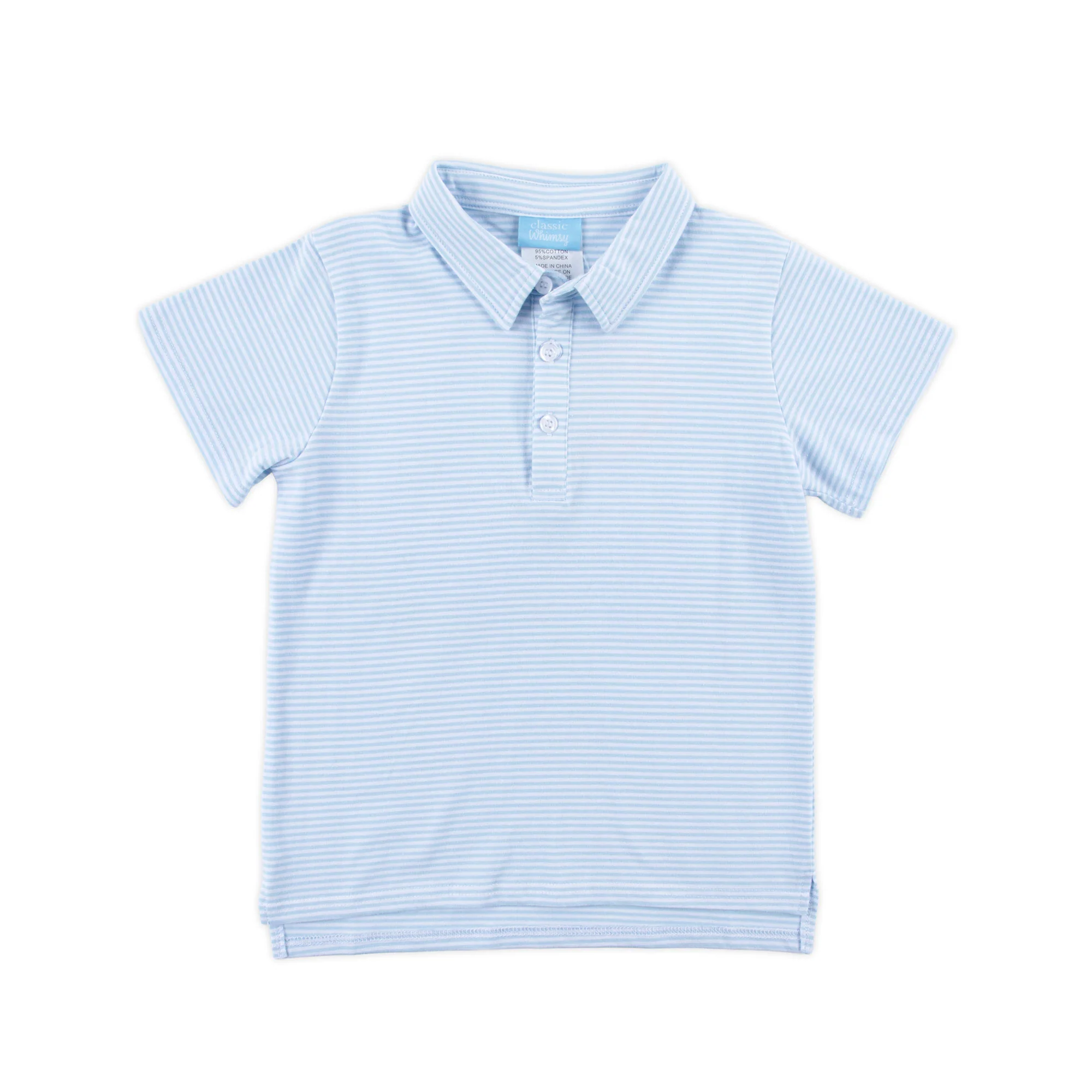 Light Blue Stripe Knit Short Sleeve Polo - Image 9