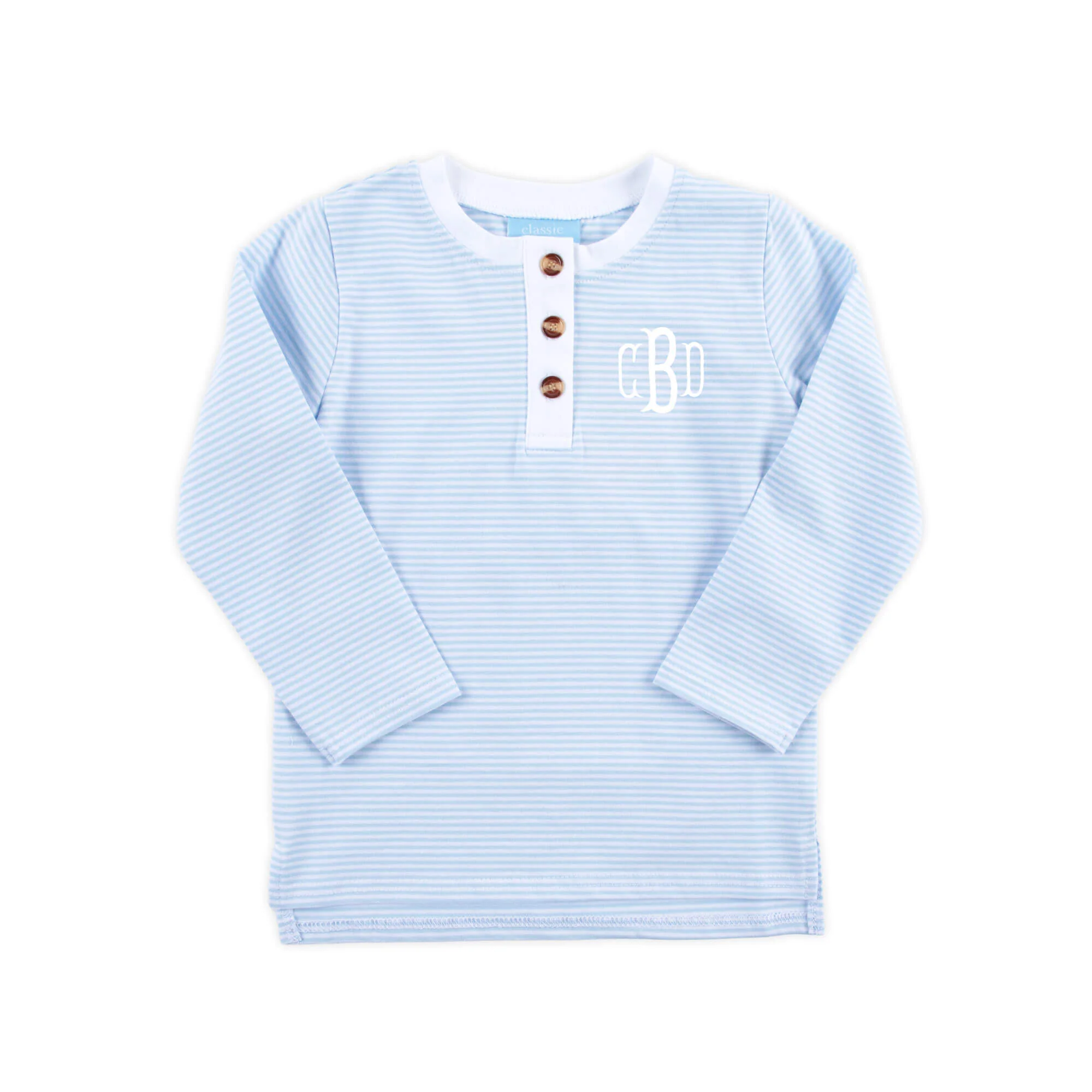 Light Blue Stripe Long Sleeve Henley Shirt - Image 2