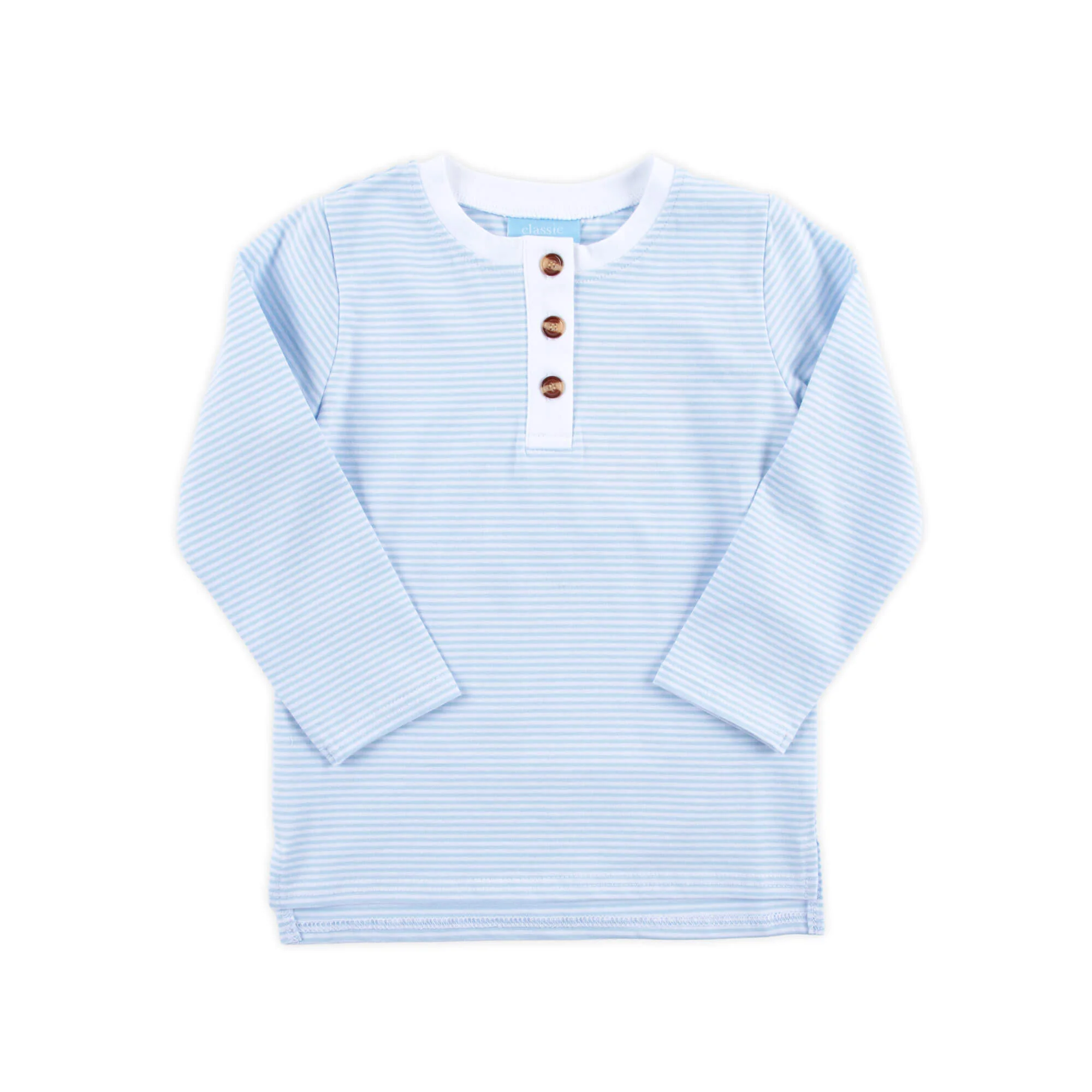 Light Blue Stripe Long Sleeve Henley Shirt - Image 4