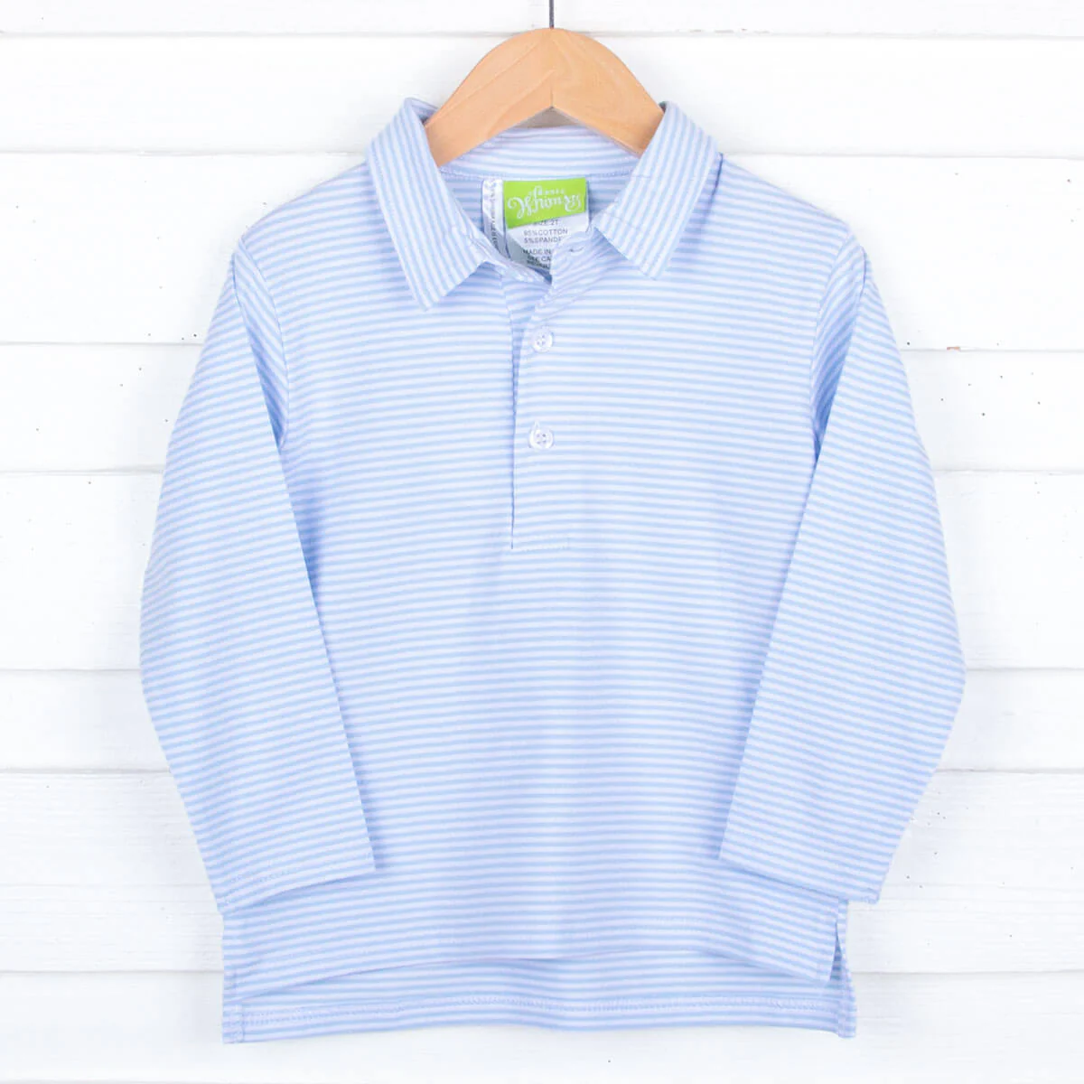 Light Blue Stripe Long Sleeve Polo - Image 3