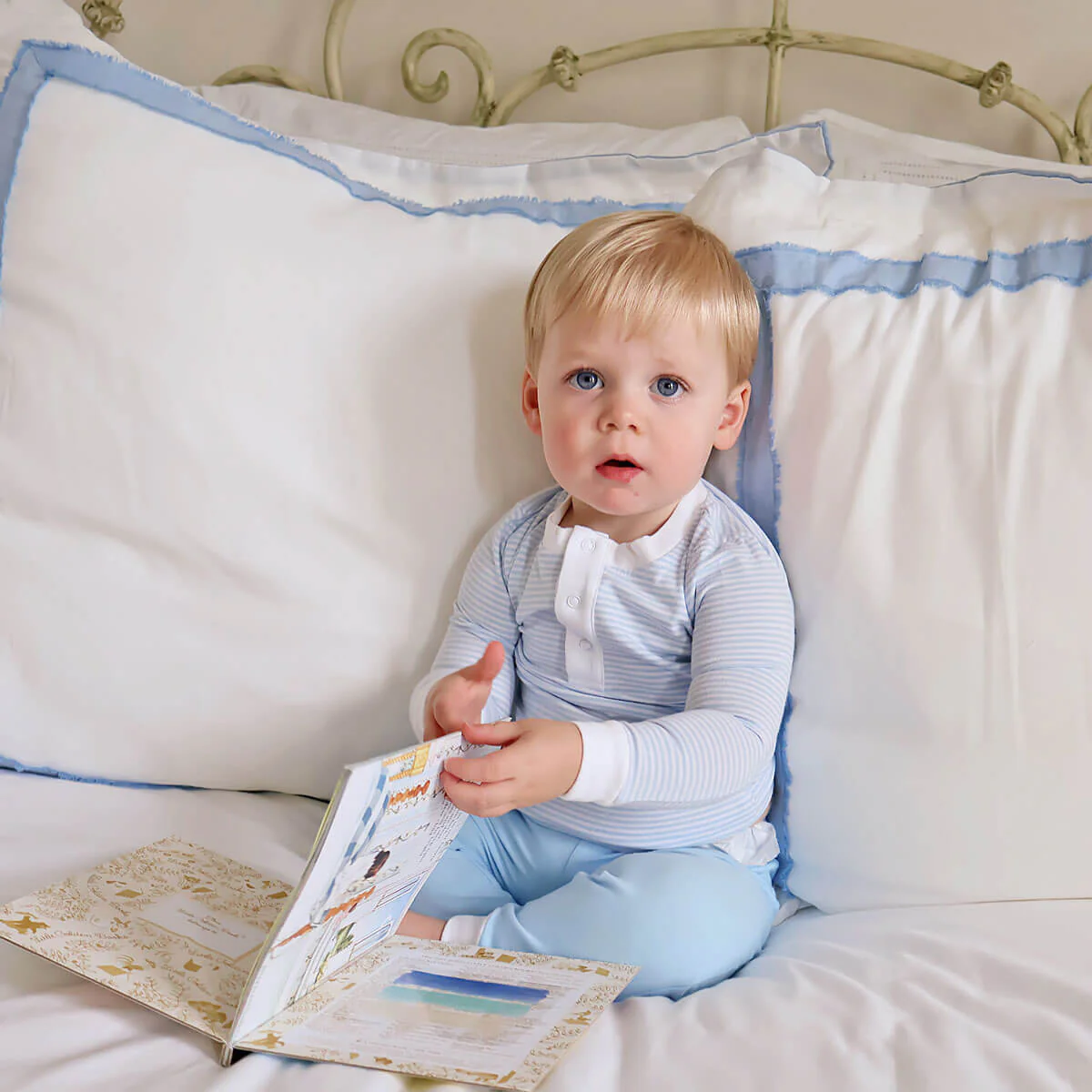 Light Blue Stripe Henley Pajamas - Image 2