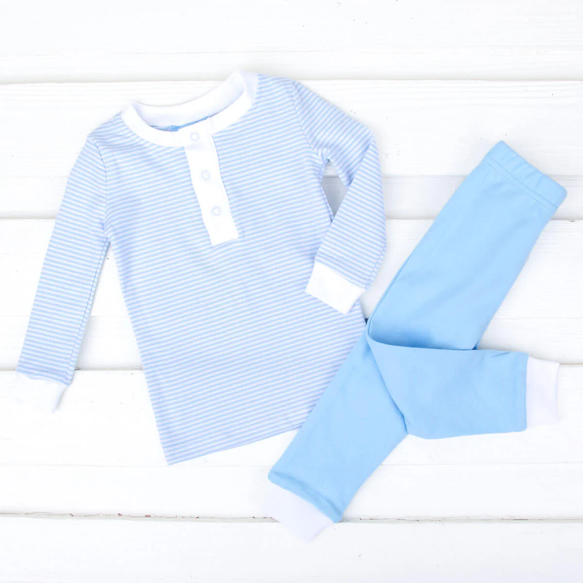 Light Blue Stripe Henley Pajamas - Image 3