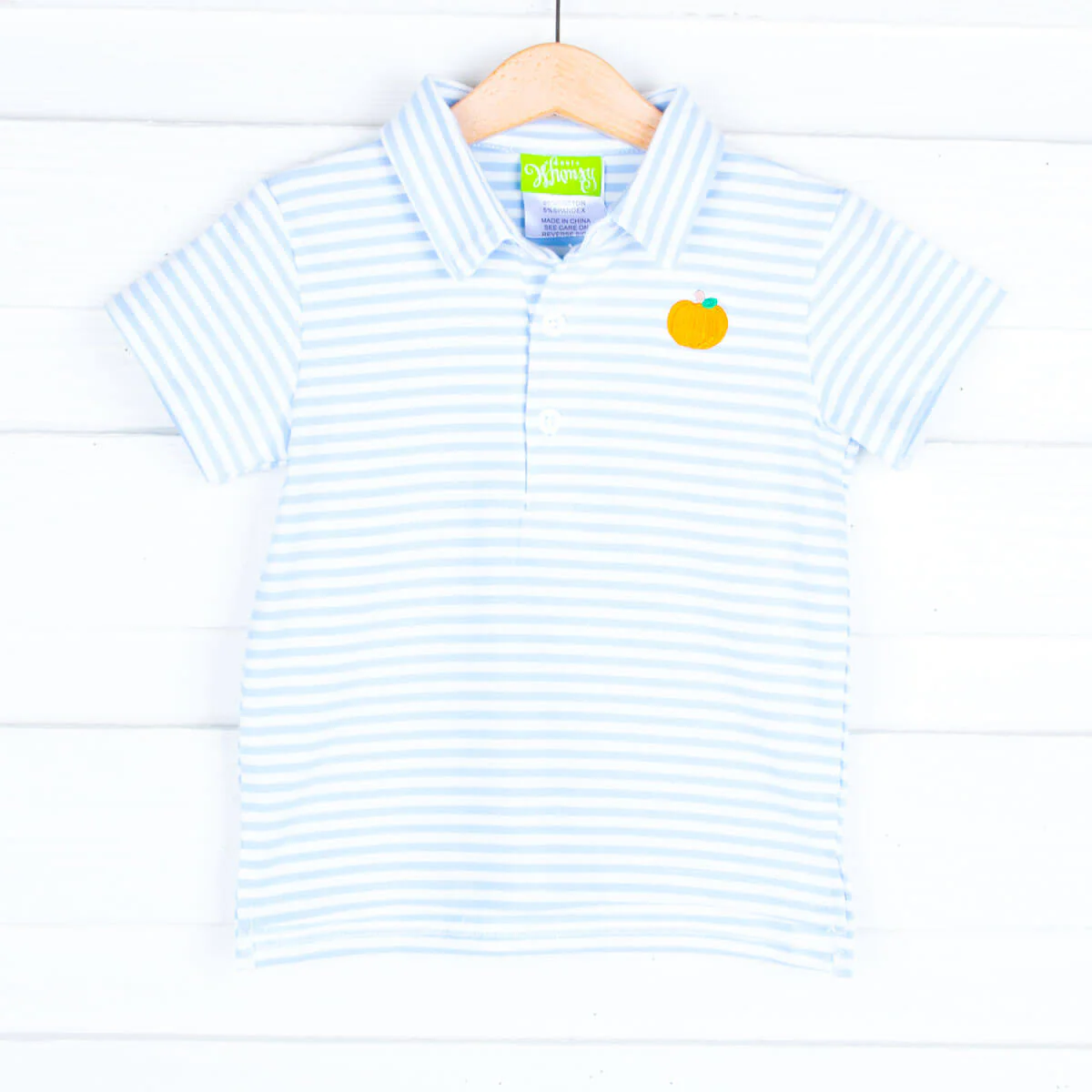 Pumpkin Embroidered Baby Blue Stripe Polo - Image 4