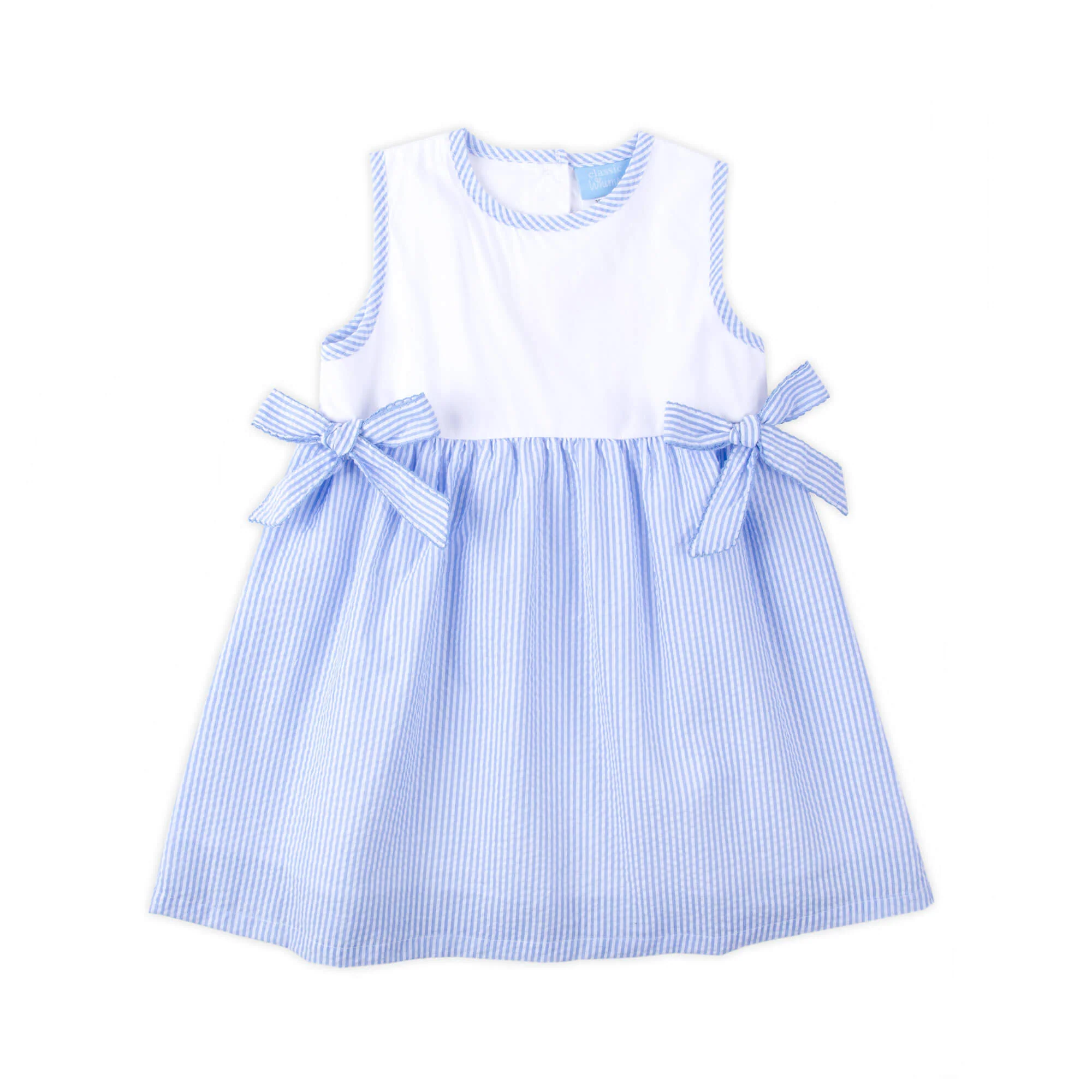 Light Blue Stripe Seersucker Side Tie Dress - Image 4