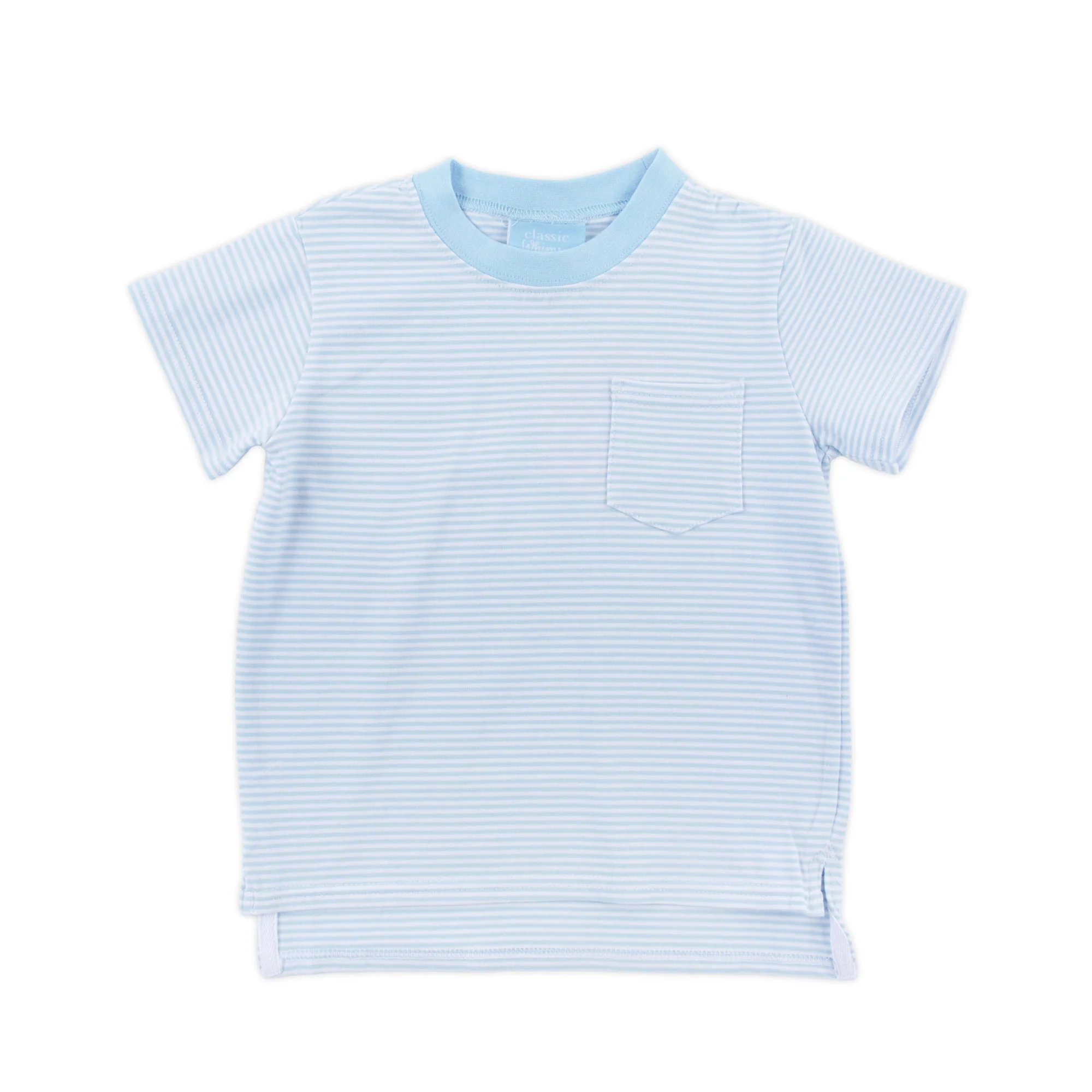 Light Blue Thin Stripe Short Sleeve Pocket Shirt - Image 4