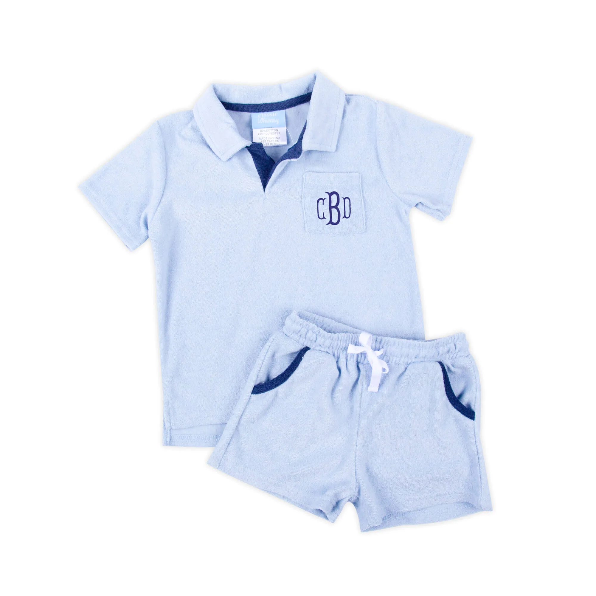 Light Blue Terry Polo Short Set - Image 2