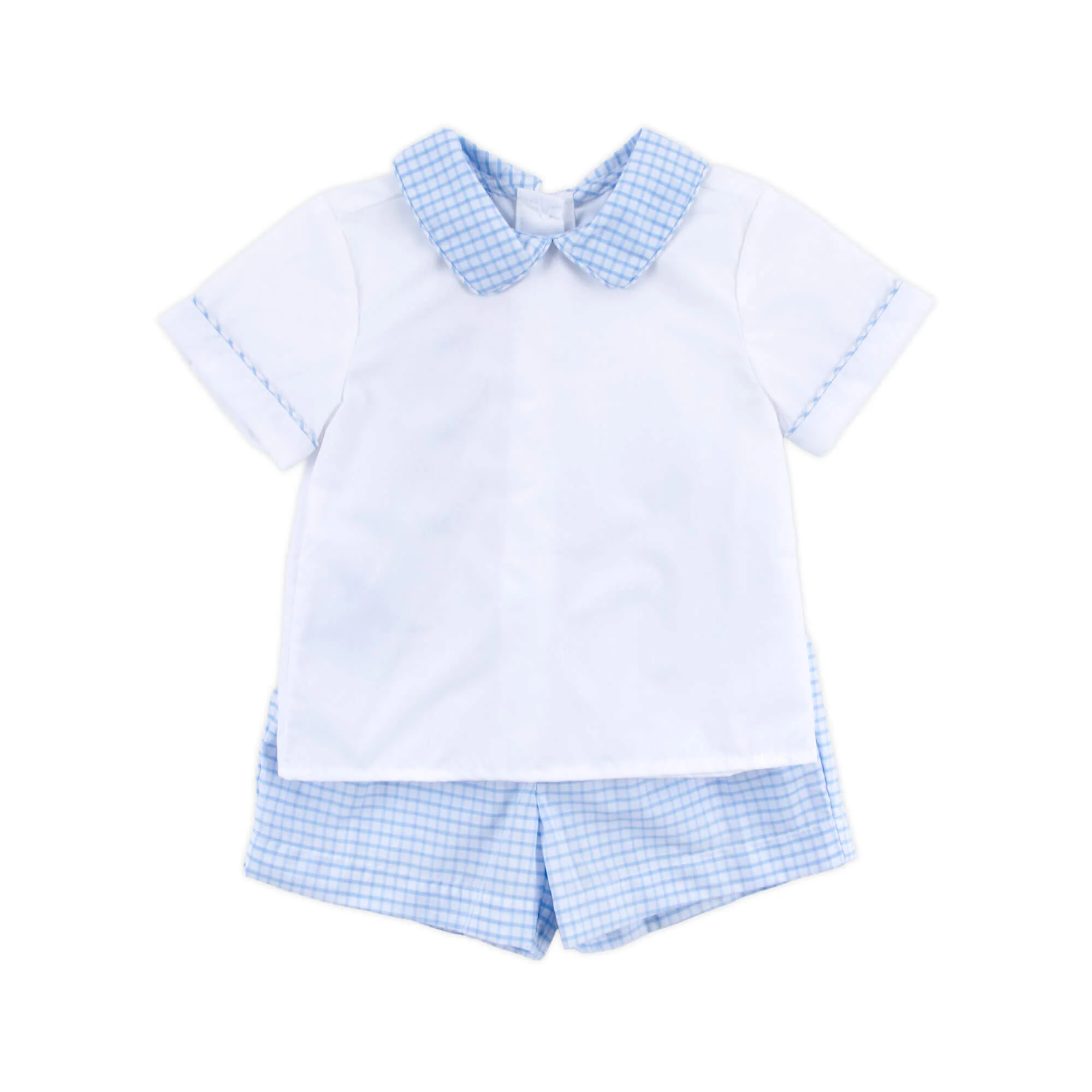 Light Blue Windowpane Collared Short Set - Image 2
