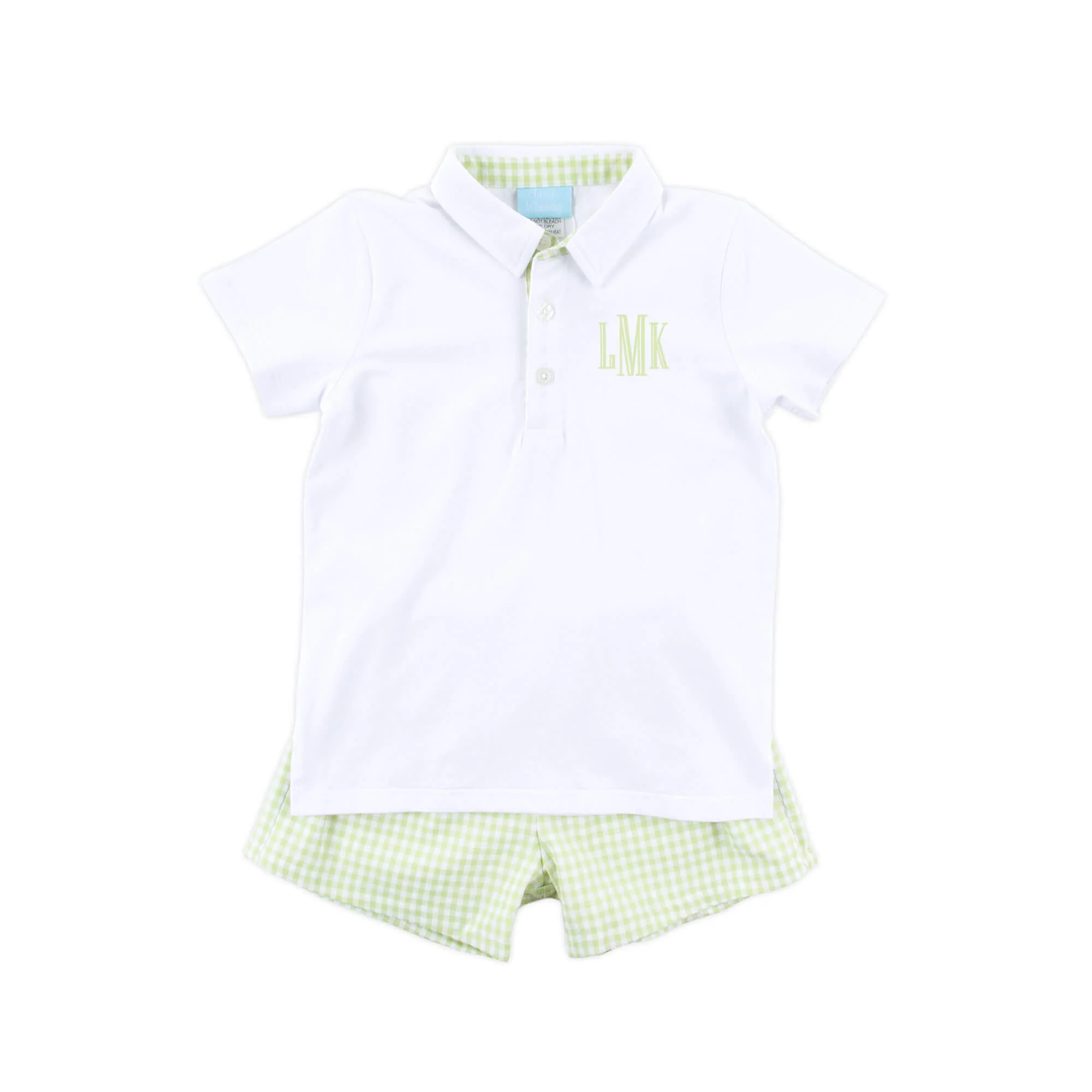 Light Green Gingham Polo Short Set - Image 2