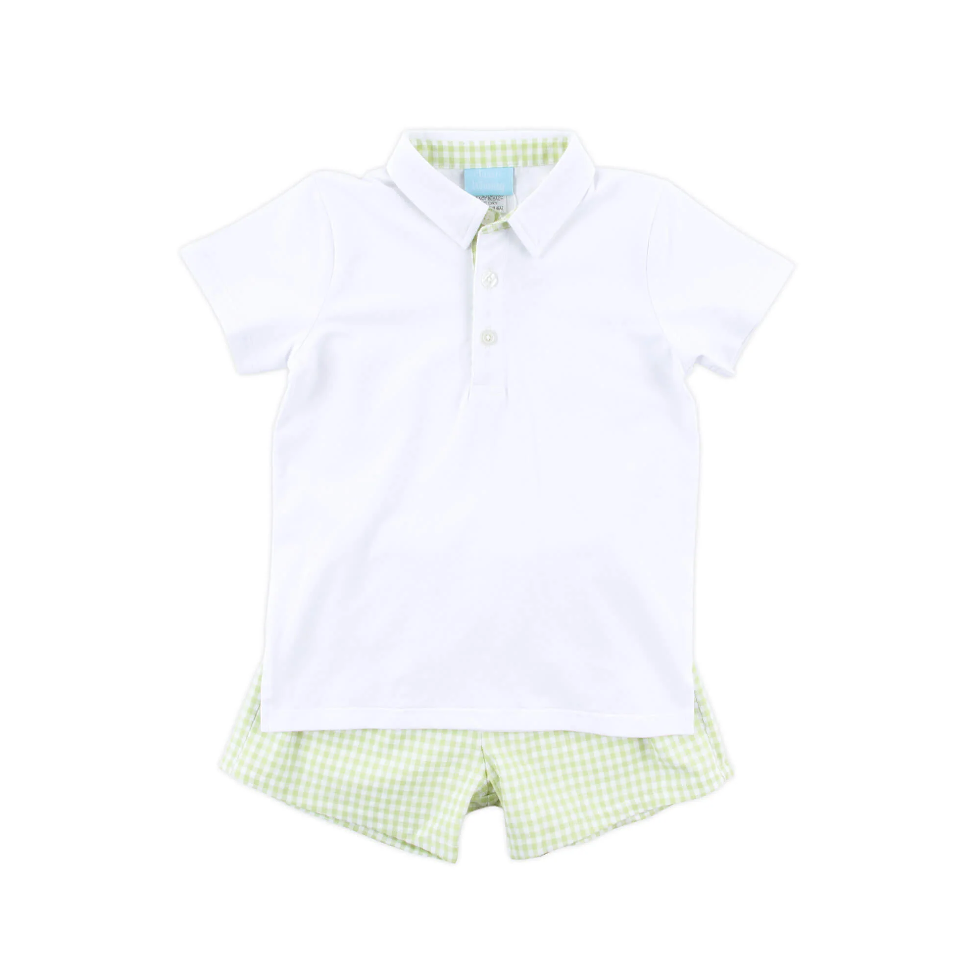 Light Green Gingham Polo Short Set - Image 4
