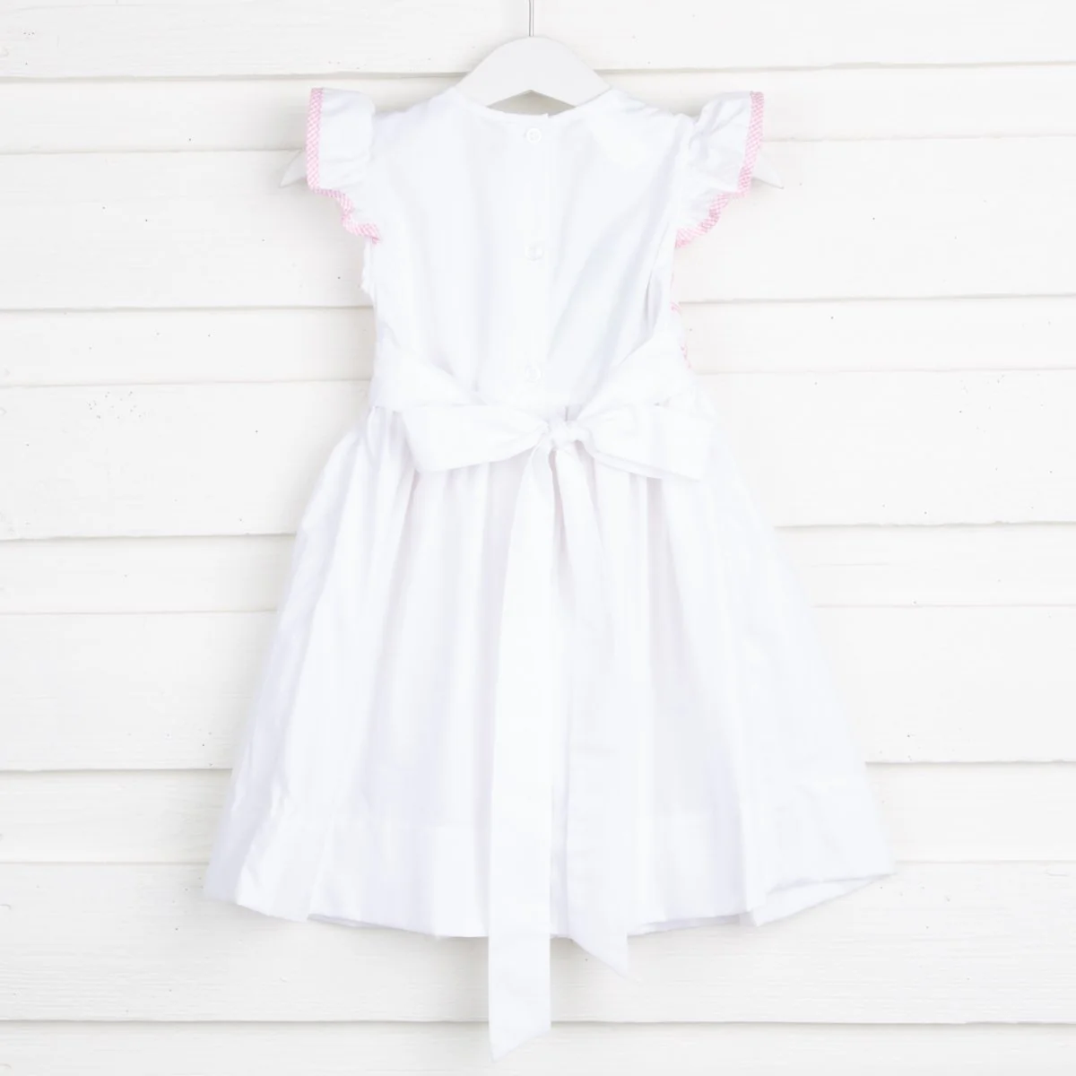 Light Pink Geometric Chest Smocked Dress White Pique - Image 2
