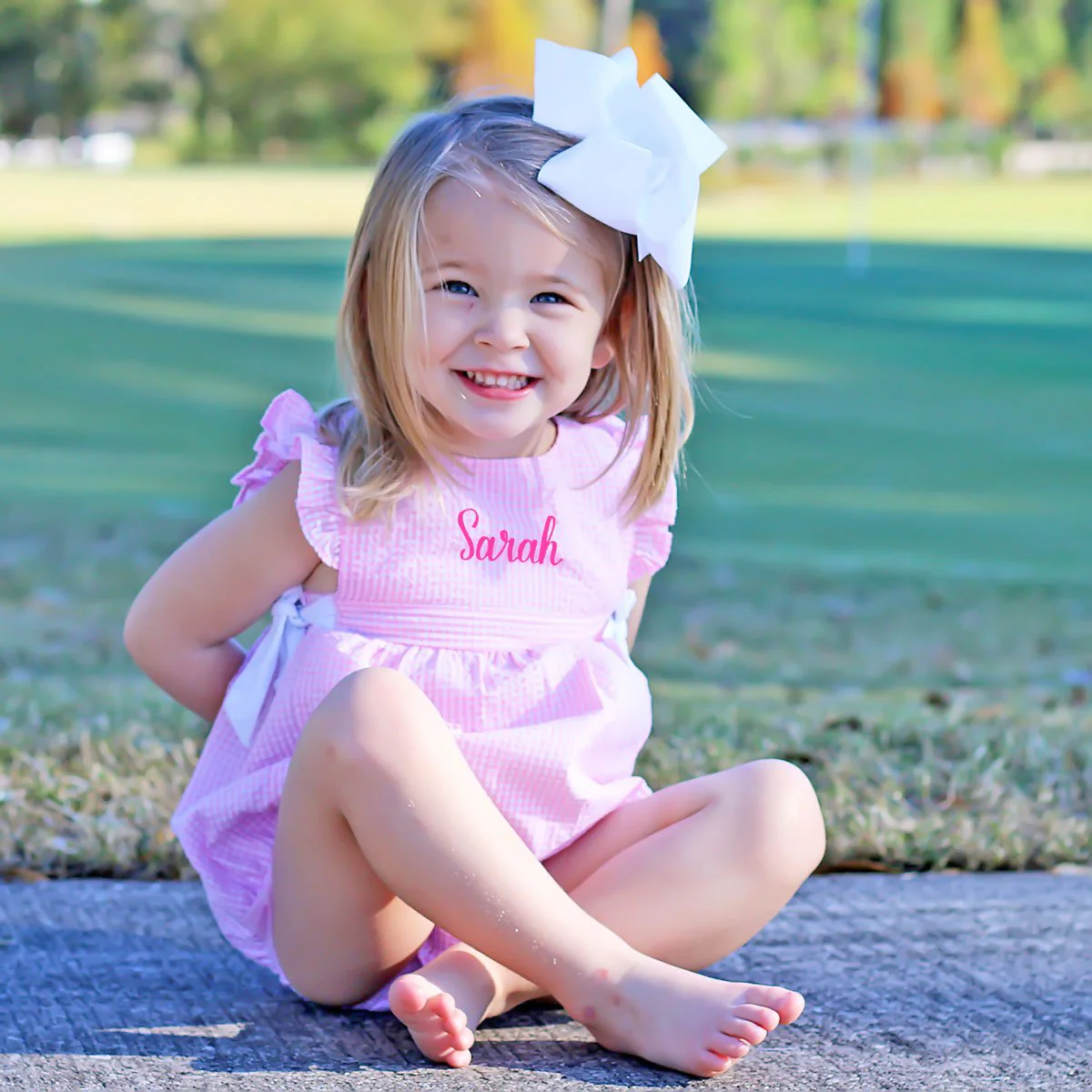 Light Pink Gingham Side Tie Bubble - Image 6