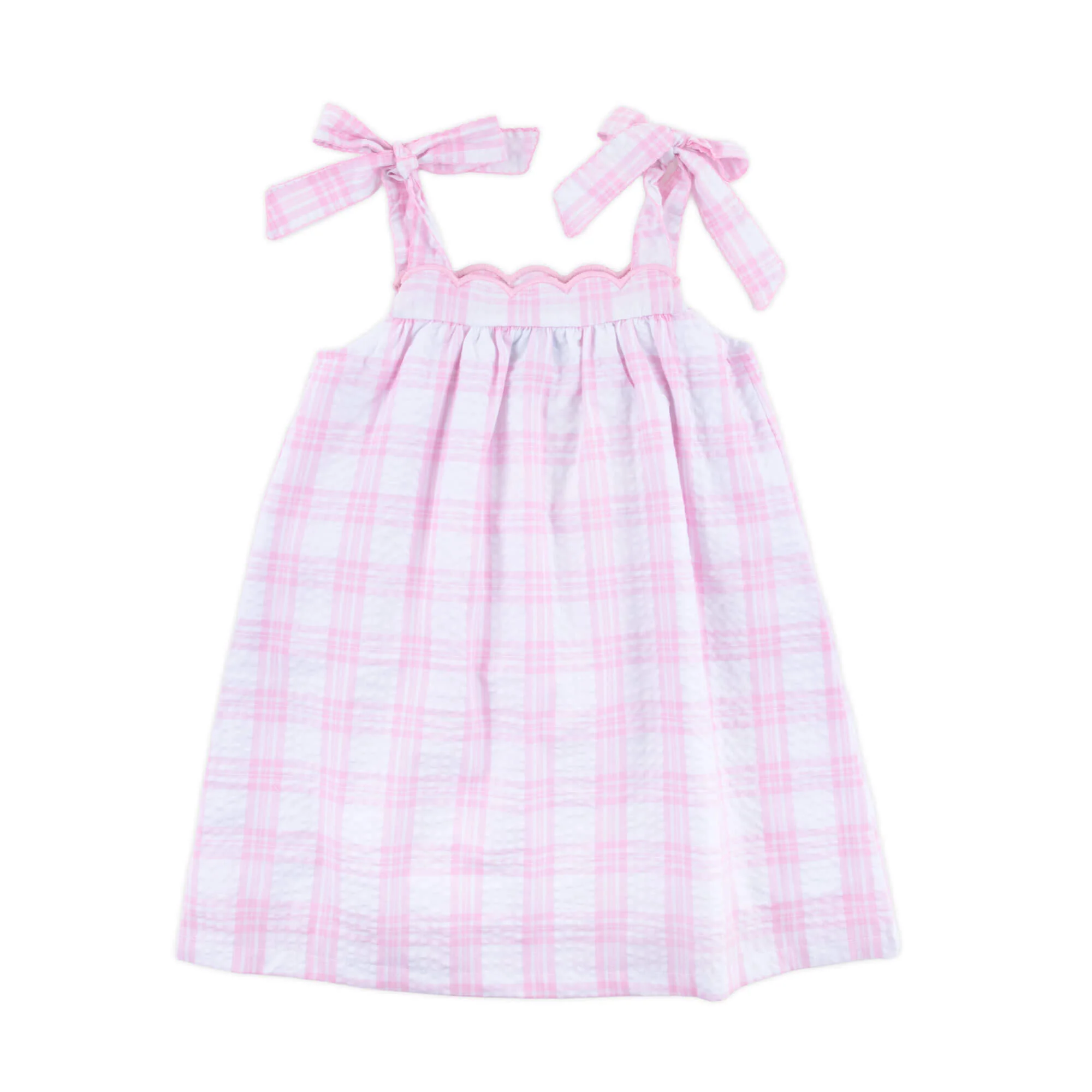 Light Pink Plaid Seersucker Tie Strap Dress - Image 2