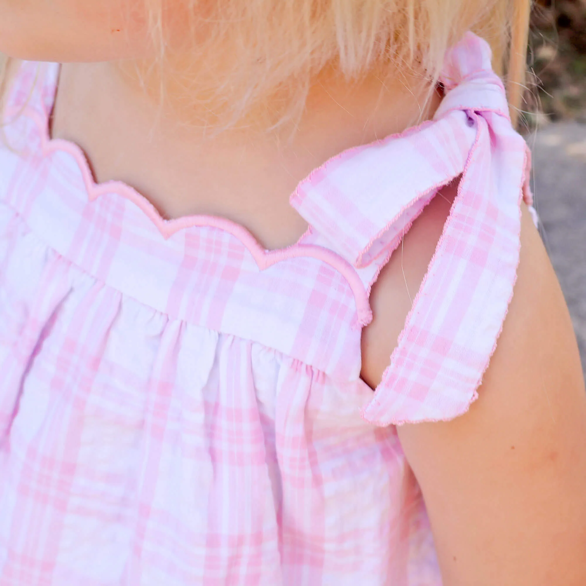 Light Pink Plaid Seersucker Tie Strap Dress - Image 3