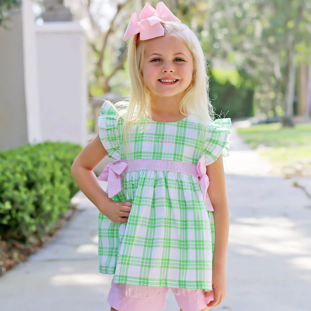 Lime Green Plaid Avery Short Set - Image 5