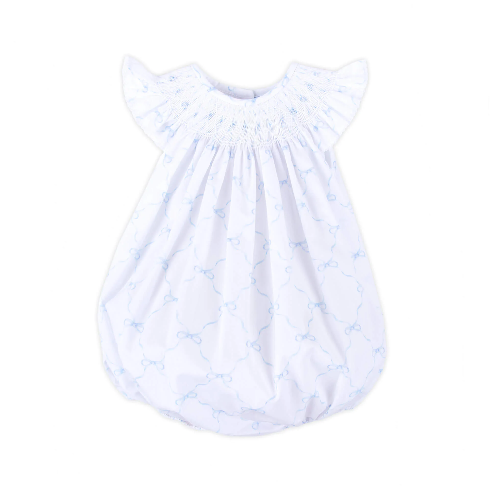 Little Blue Bow Smocked Angel Sleeve Bubble - Image 3