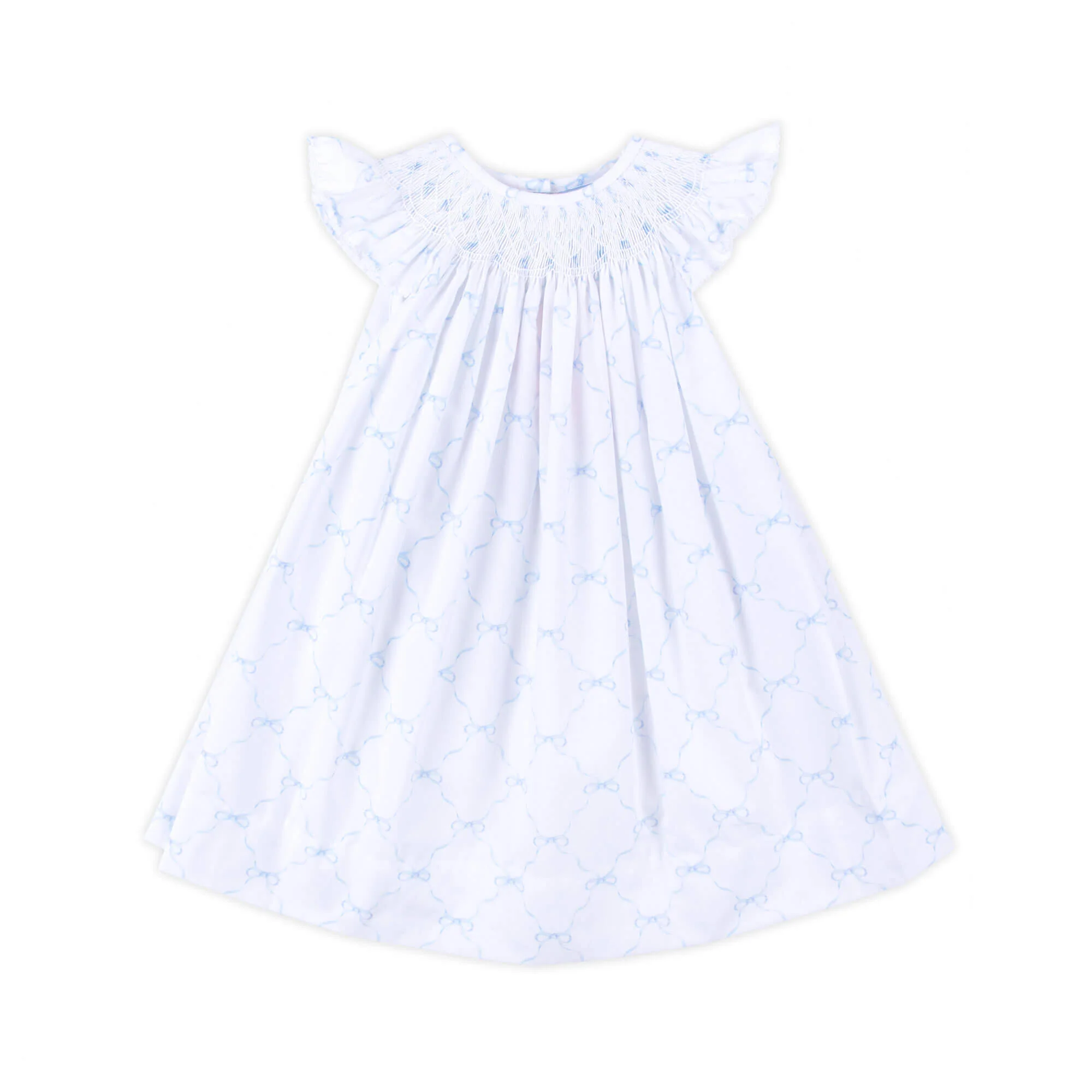 Little Blue Bow Smocked Angel Sleeve Dress - Image 3