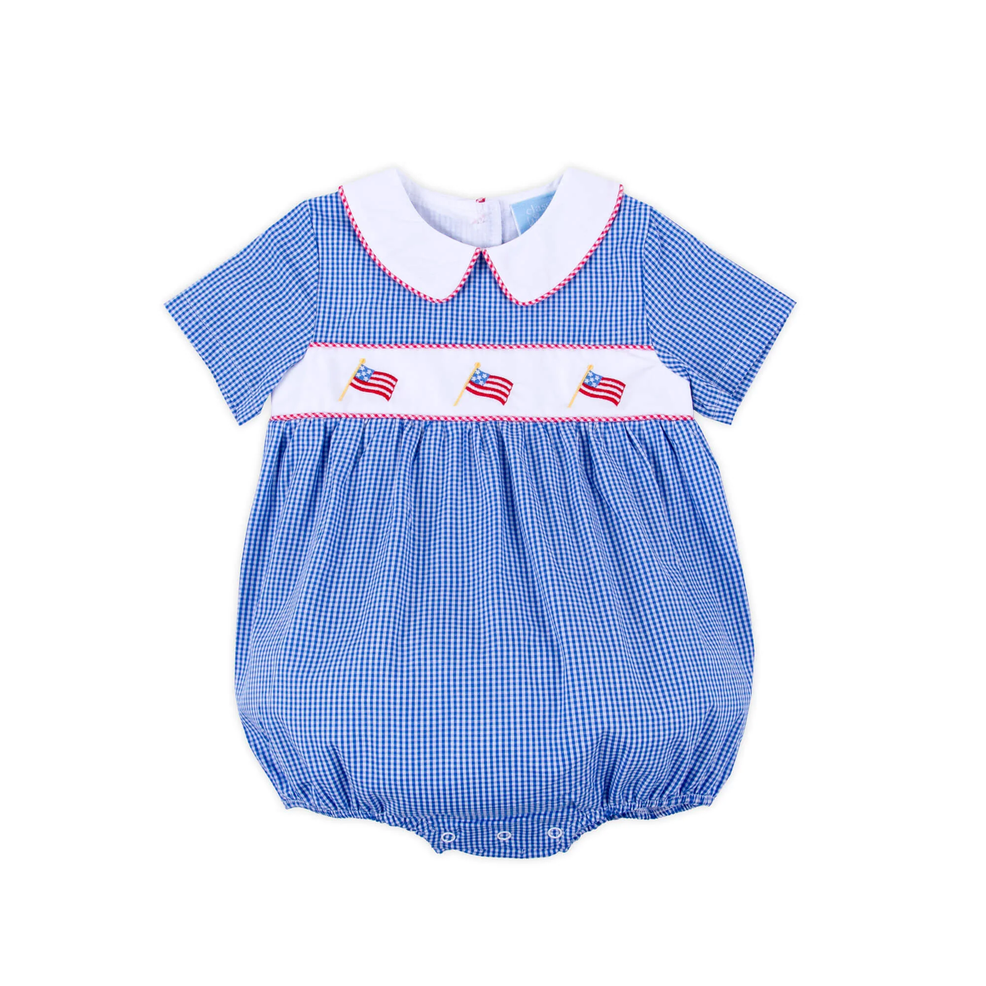 Little Patriot Blue Gingham Collared Bubble - Image 2