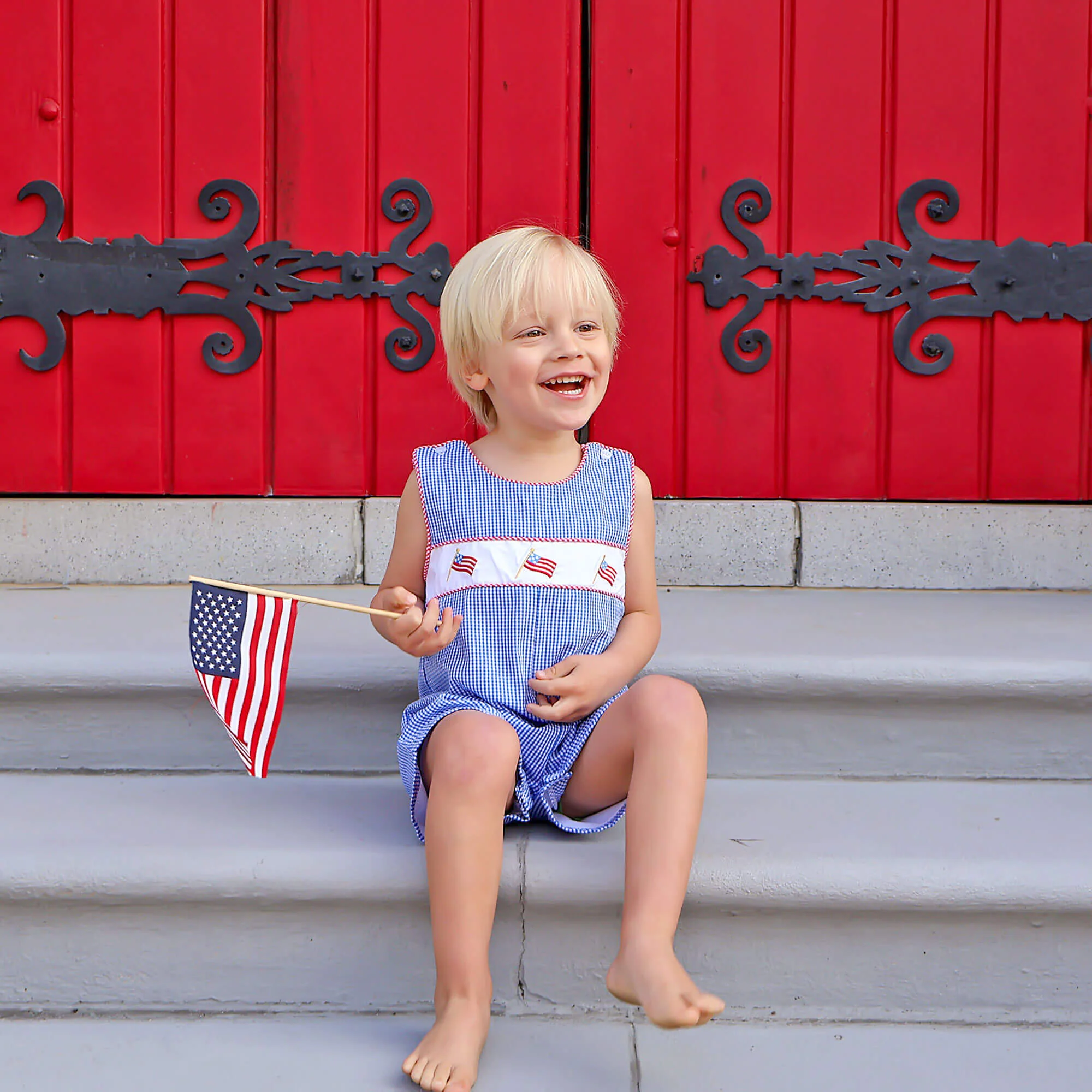 Little Patriot Blue Gingham Jon Jon - Image 3