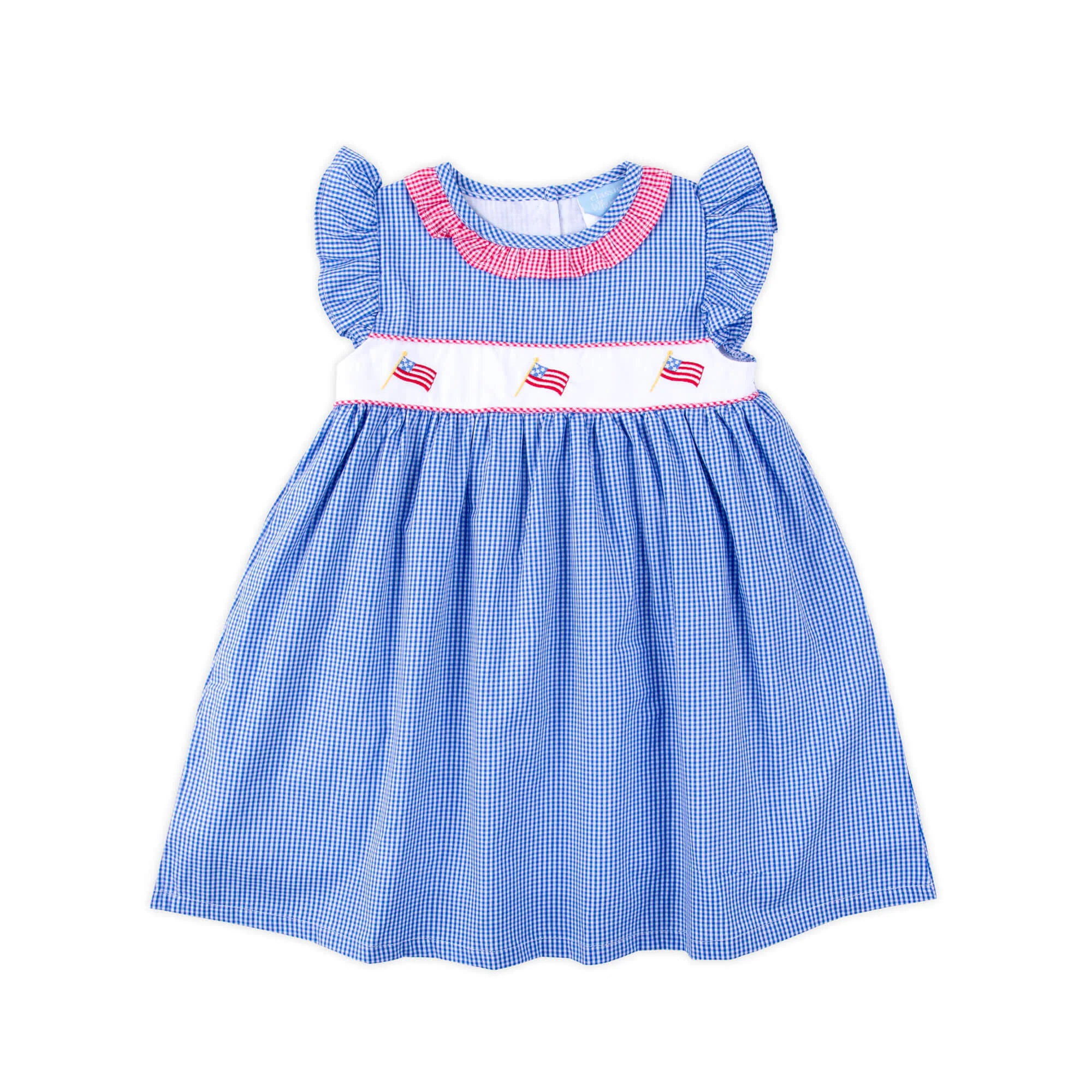 Little Patriot Blue Gingham Ruffle Collared Dress - Image 2