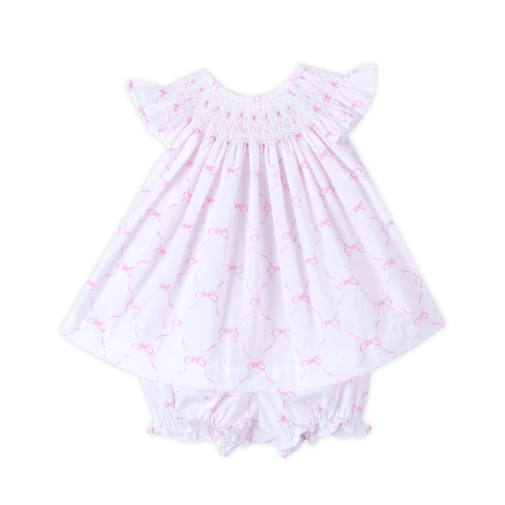 Little Pink Bow Smocked Angel Sleeve Bloomer Set - Image 2
