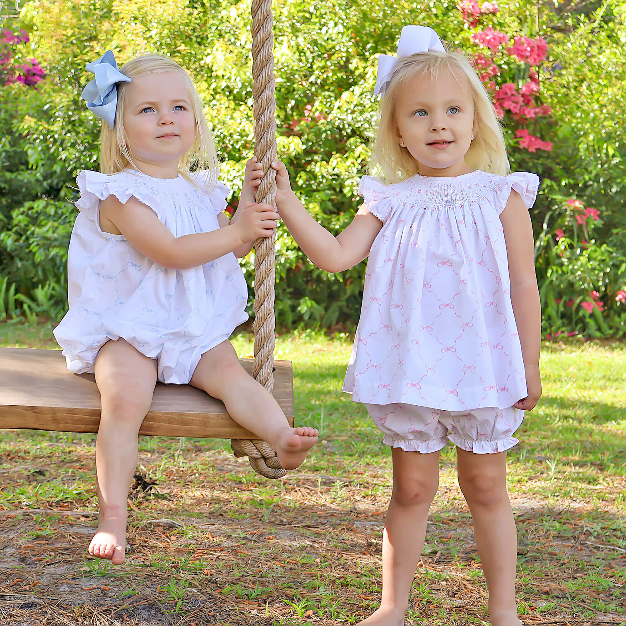 Little Pink Bow Smocked Angel Sleeve Bloomer Set - Image 5