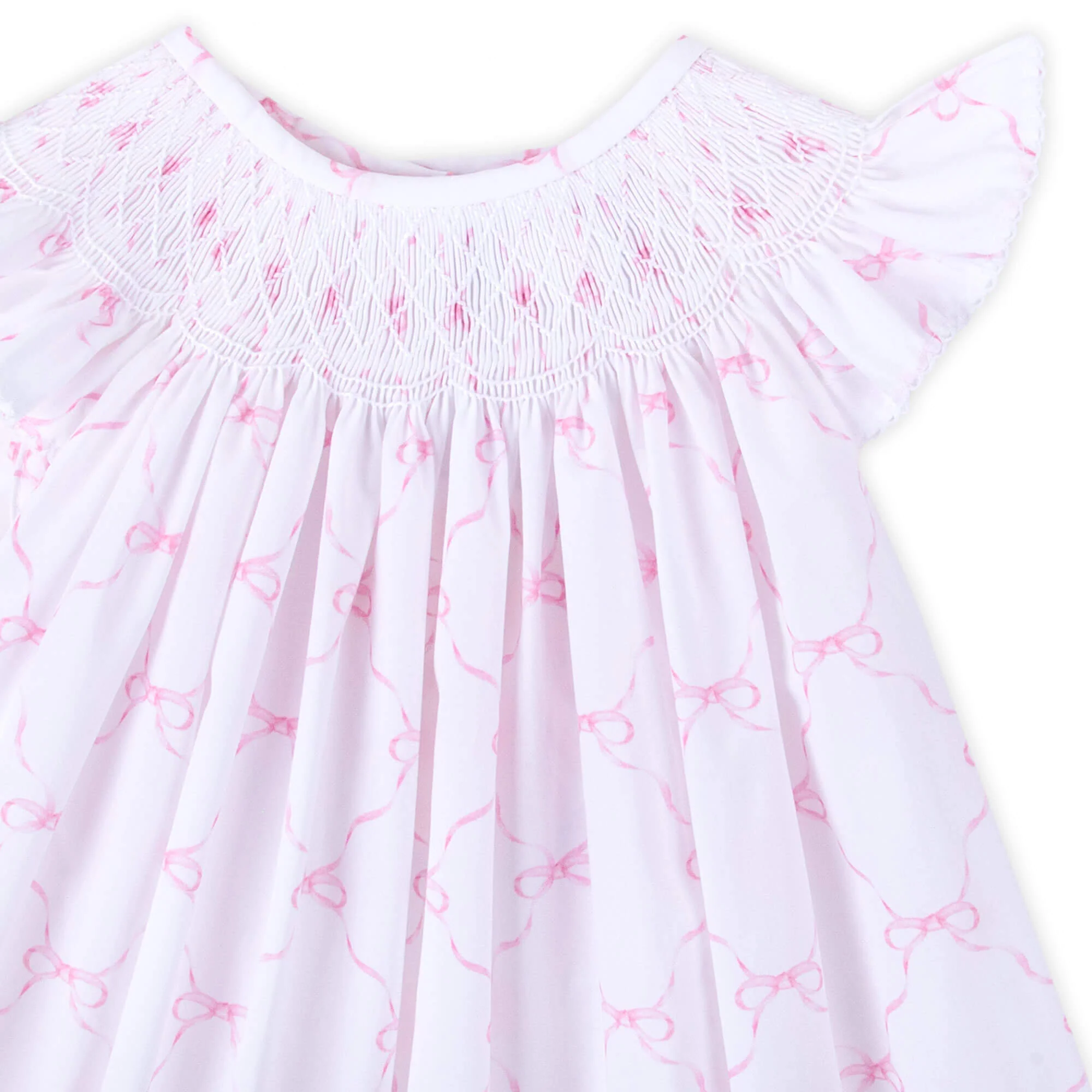 Little Pink Bow Smocked Angel Sleeve Dress - Image 3