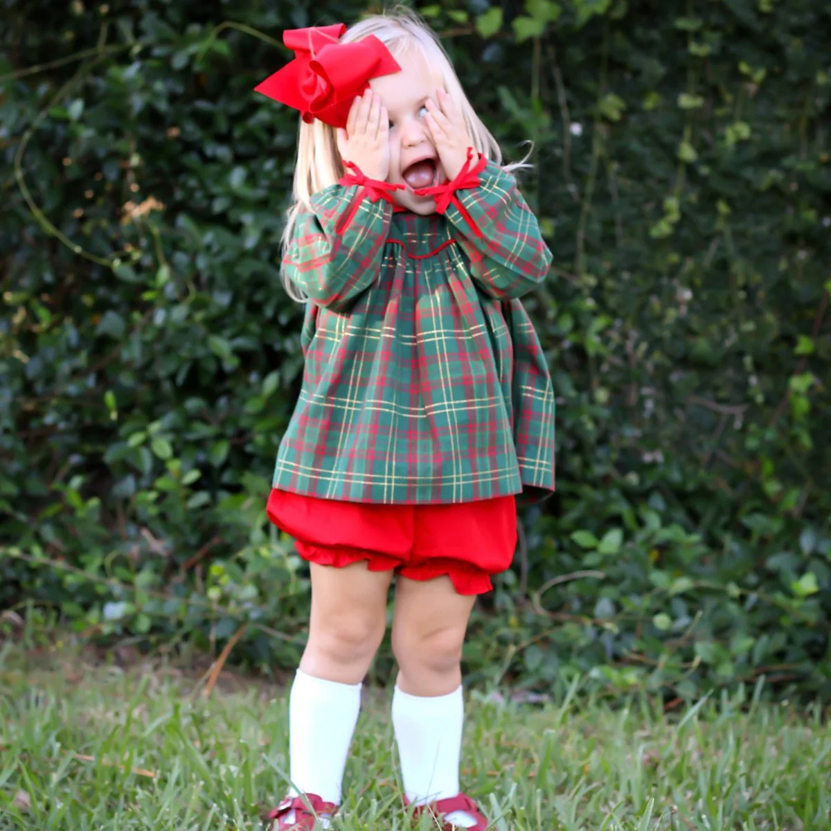 Christmas Green Plaid Lillian Bloomer Set - Image 4