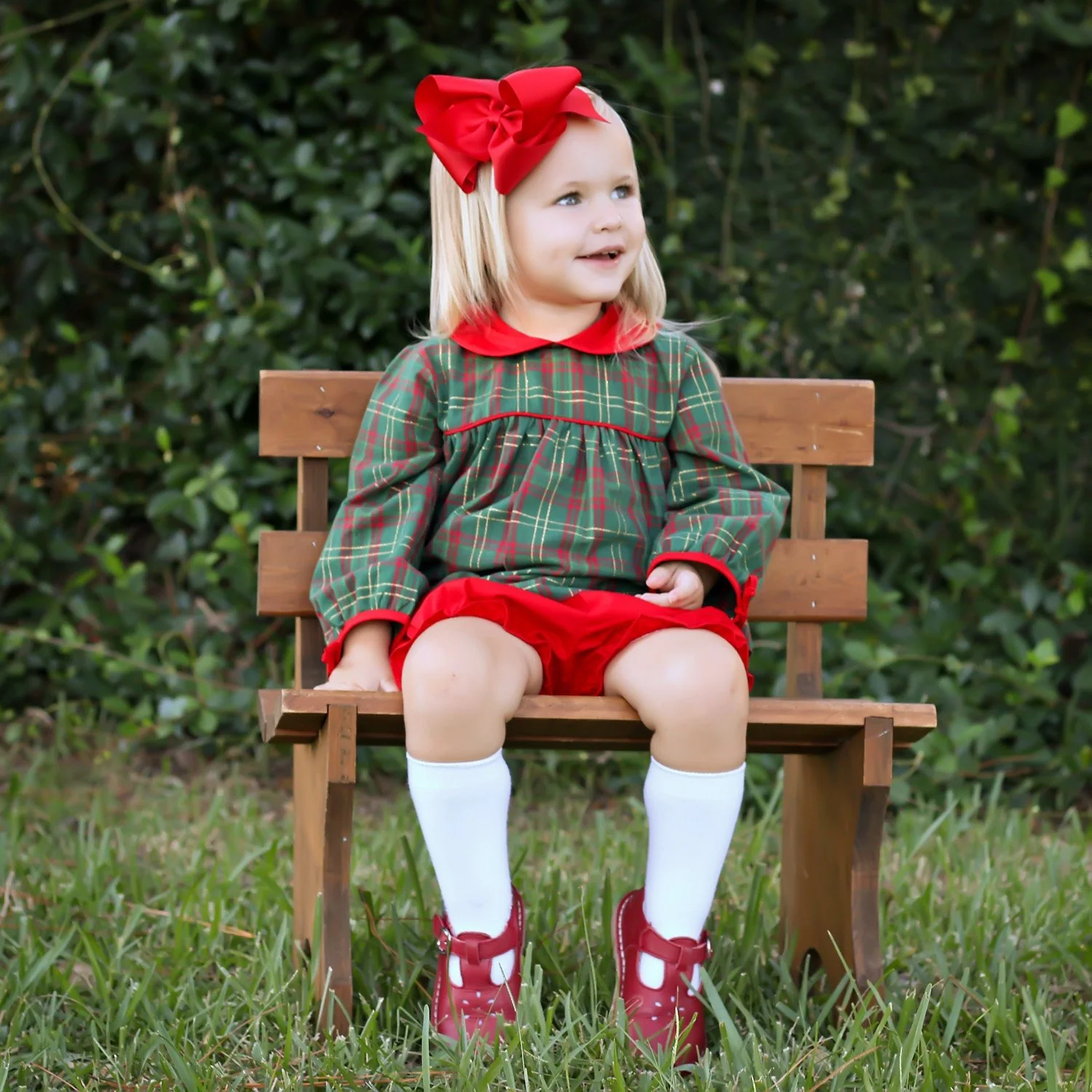 Christmas Green Plaid Lillian Bloomer Set - Image 5