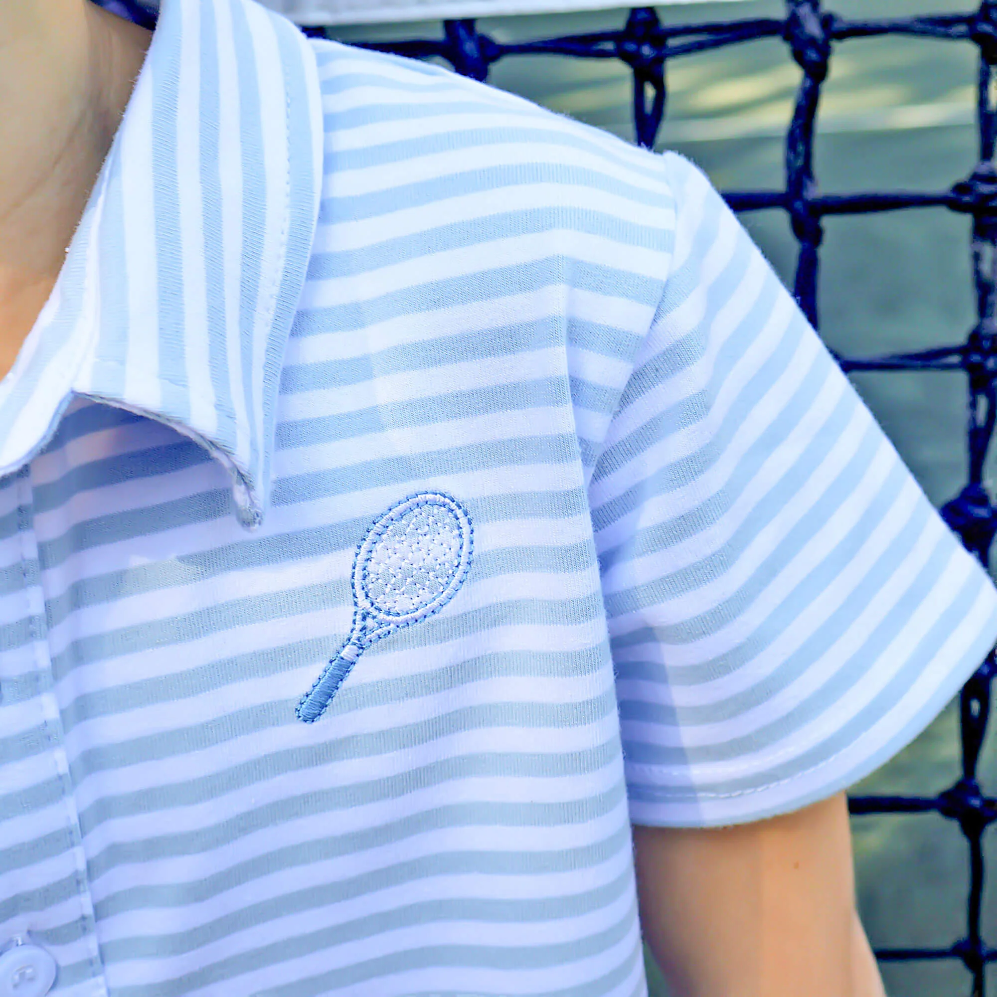 Tennis Racquet Polo French Blue Stripe - Image 2