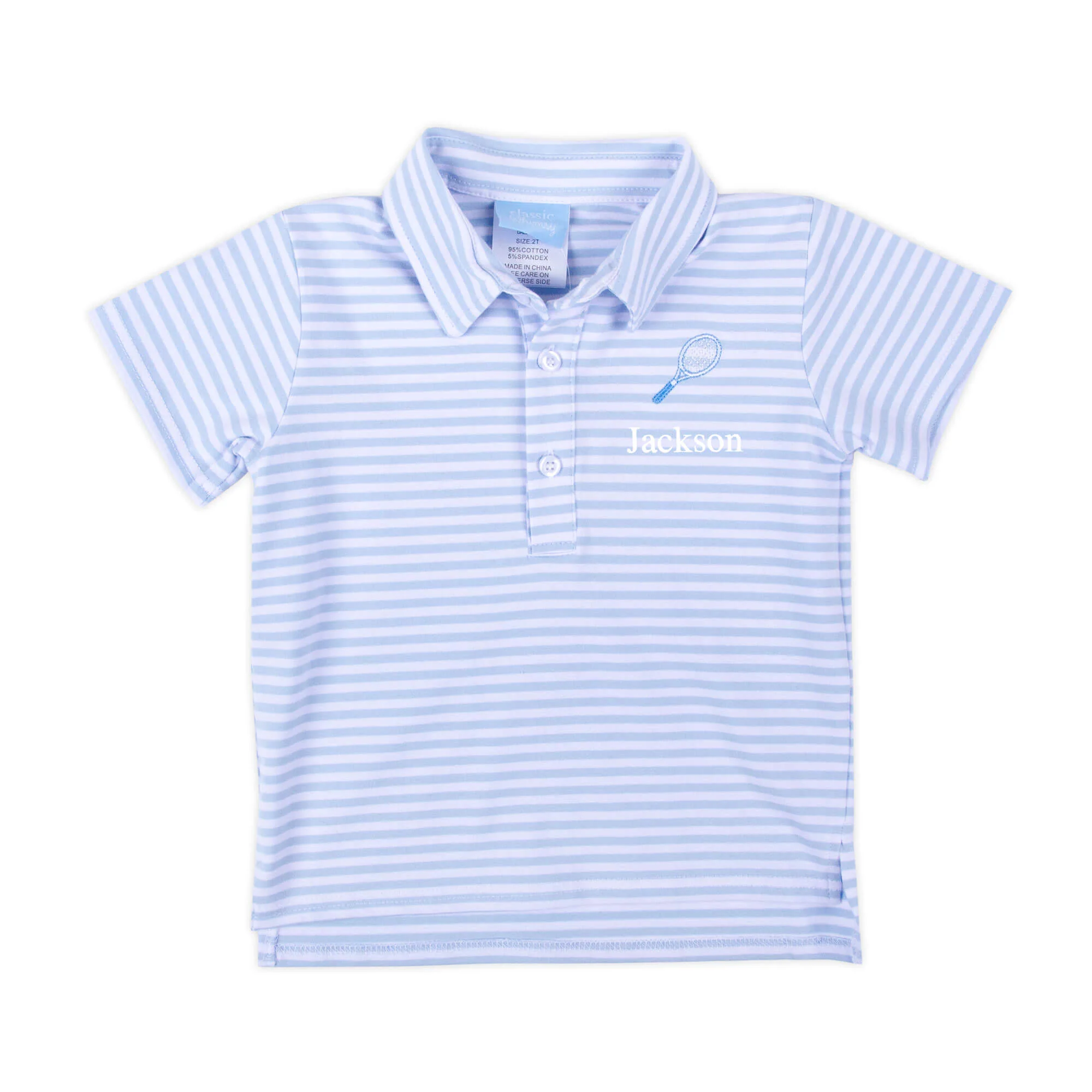 Tennis Racquet Polo French Blue Stripe - Image 3