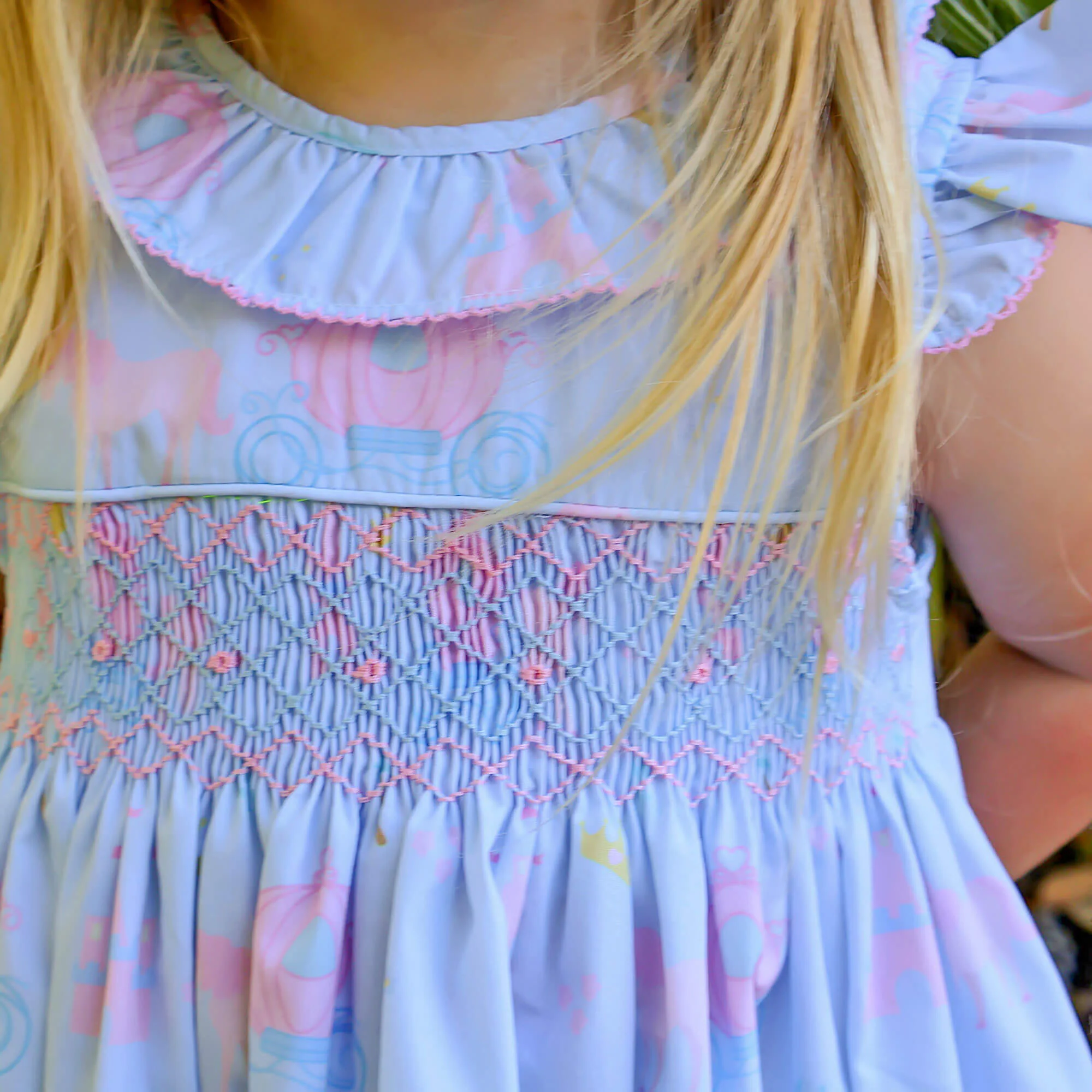 Magical Princess Light Blue Smocked Collared Dress - Image 4