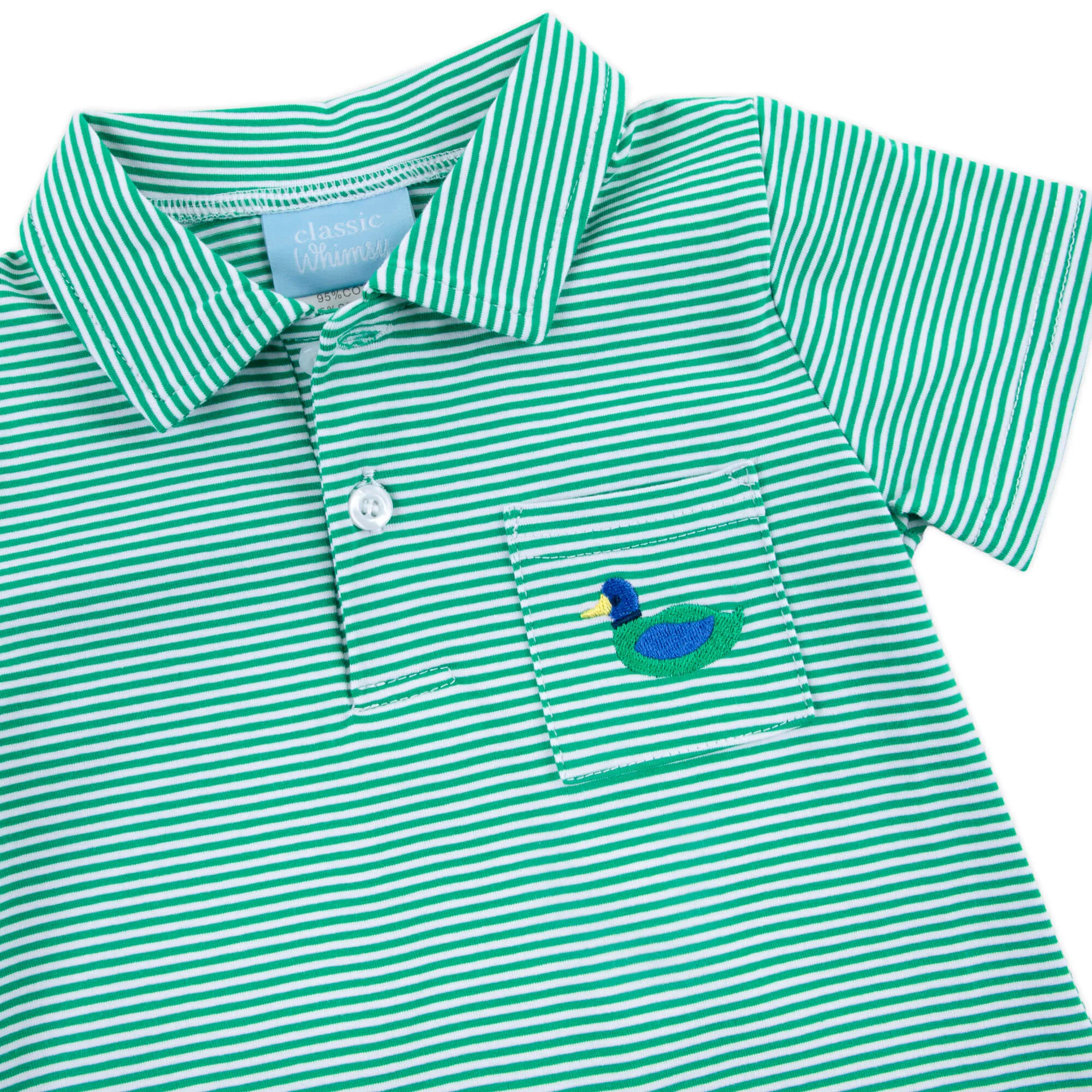 Mallard Green Stripe Pocket Polo Romper - Image 2