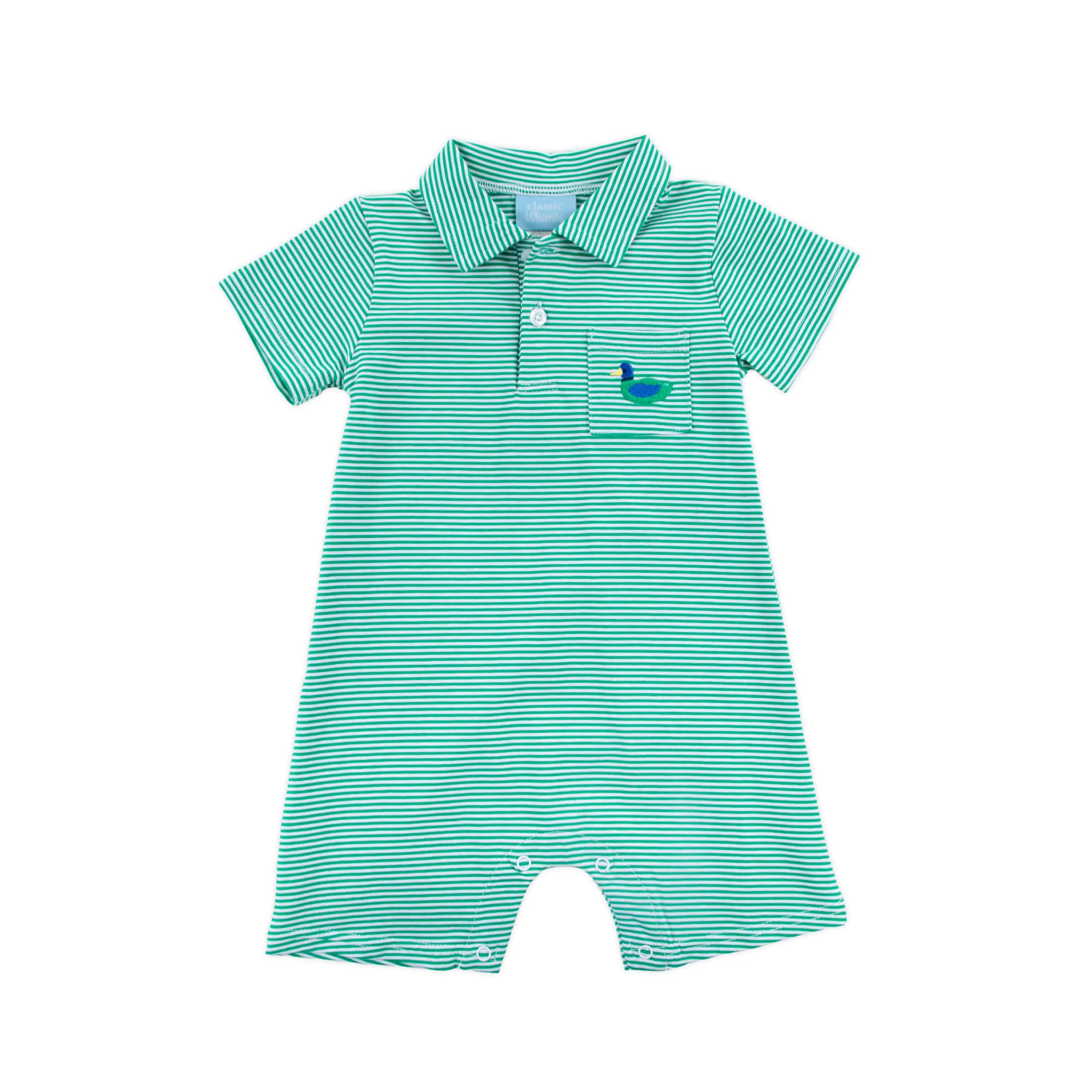 Mallard Green Stripe Pocket Polo Romper - Image 5