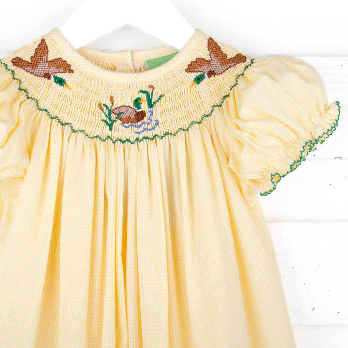 Mallard Smocked Yellow Gingham Bishop Dress - Image 2