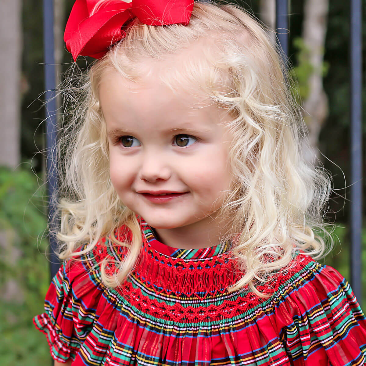 Manchester Plaid Red Smocked Bishop Dress - Image 2
