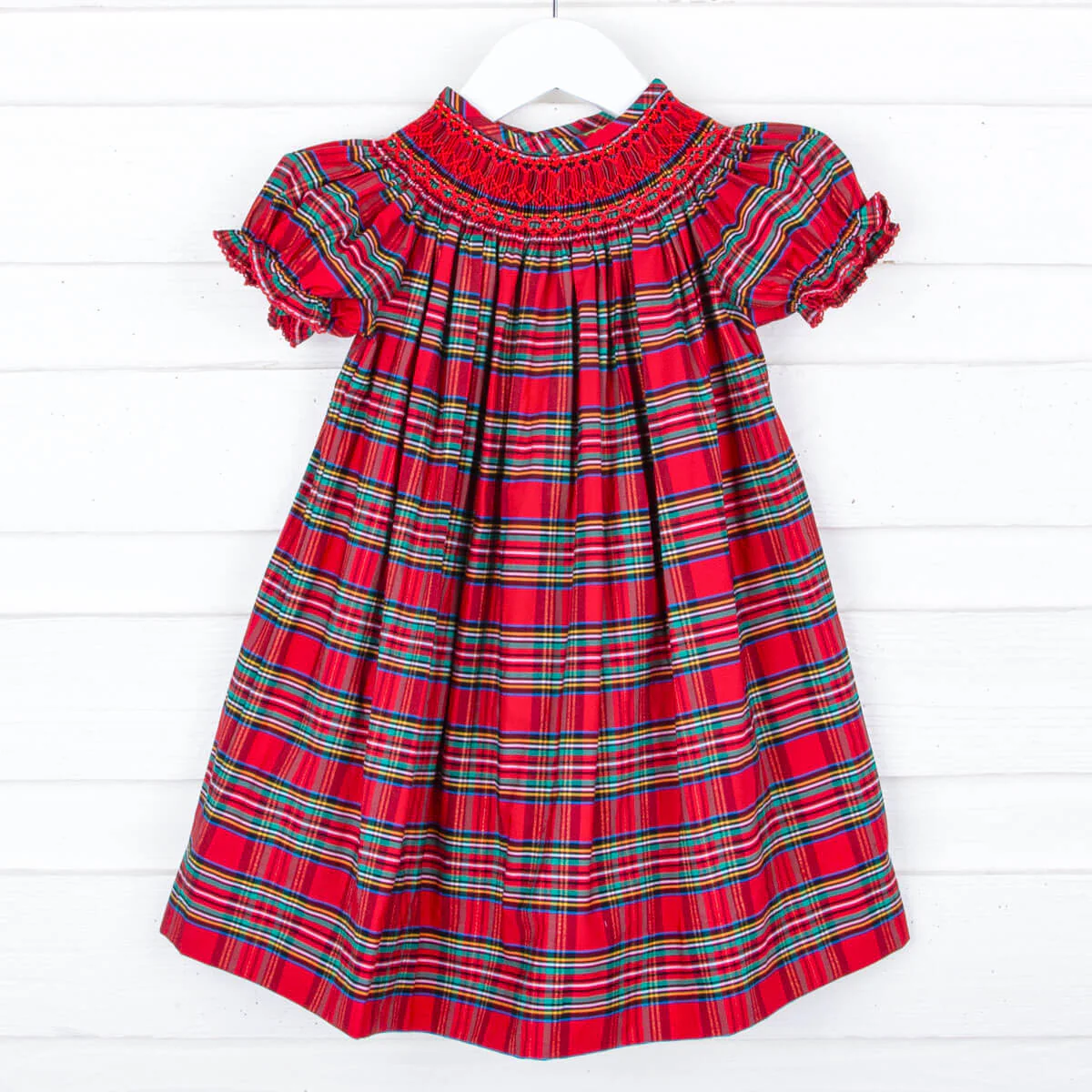 Manchester Plaid Red Smocked Bishop Dress - Image 3