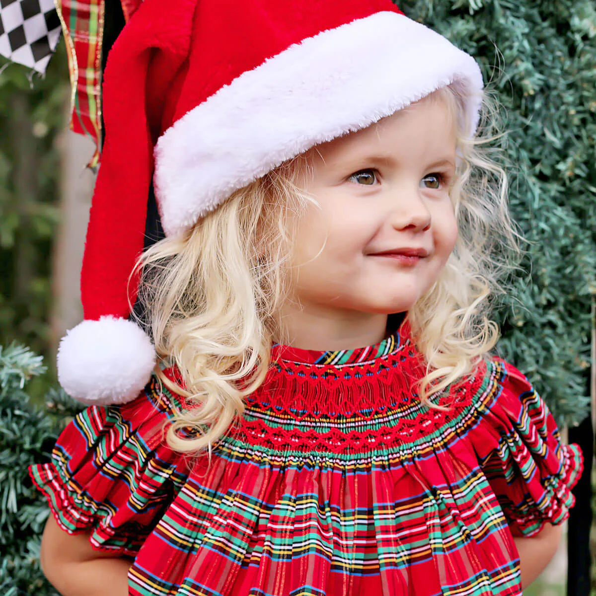 Manchester Plaid Red Smocked Bishop Dress - Image 4