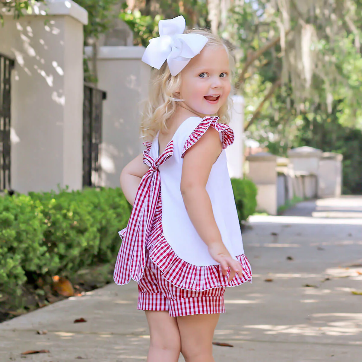 Maroon Gingham Tie Back Short Set - Image 2