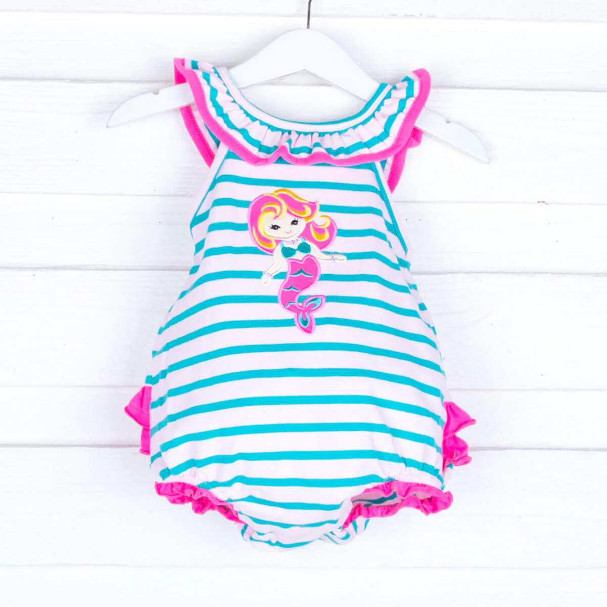 Mermaid Applique Stripe Ruffle Bubble - Image 2