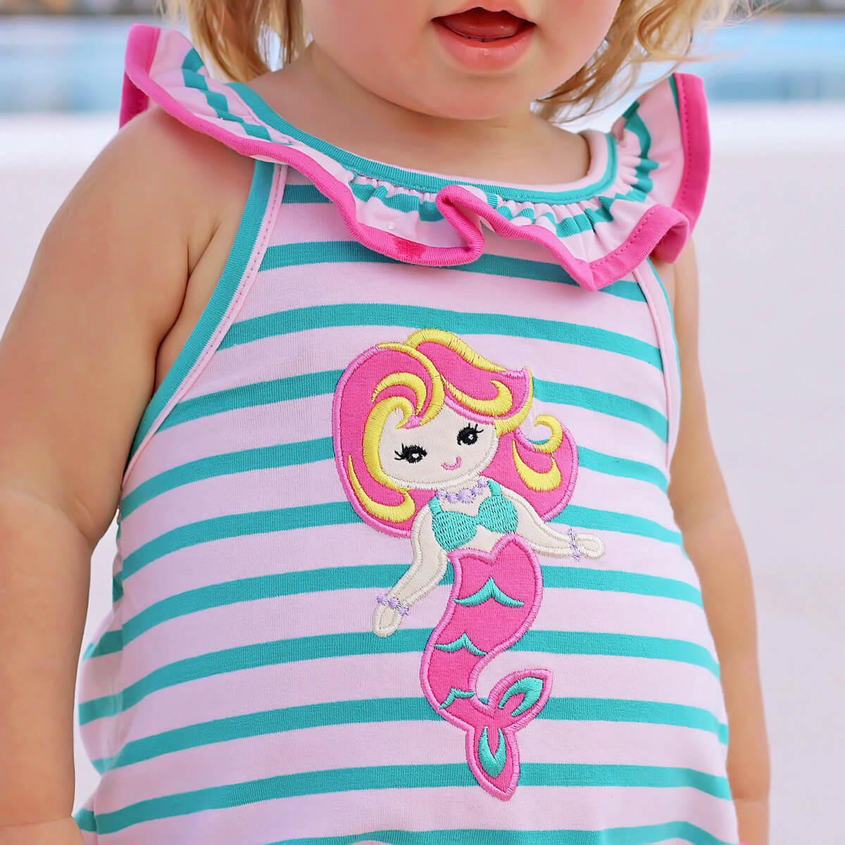 Mermaid Applique Stripe Ruffle Bubble - Image 5